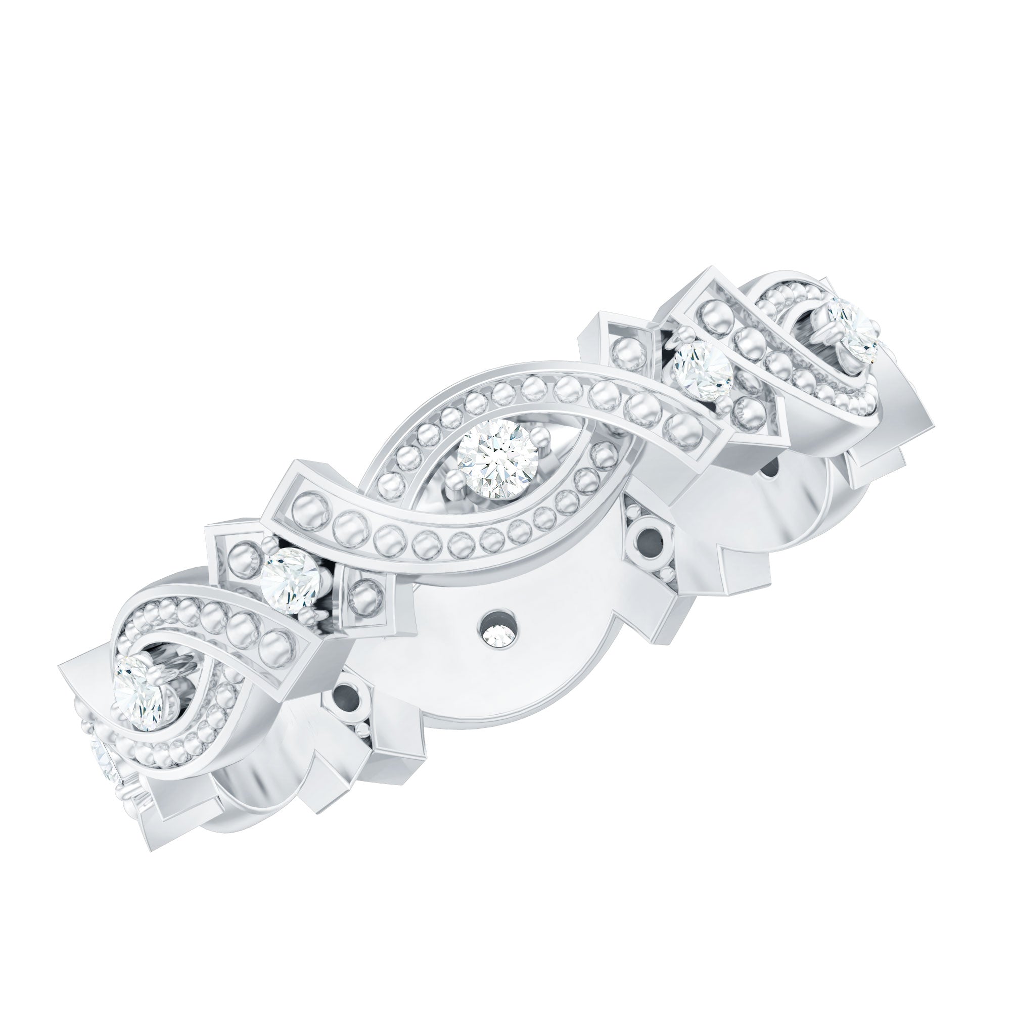 Vintage Inspired Moissanite Beaded Wedding Band D-VS1 - Rosec Jewels