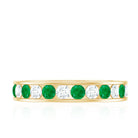 Channel Set Emerald and Diamond Half Eternity Band Ring AAA - Rosec Jewels