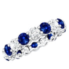 Certified Round Lab Grown Blue Sapphire Eternity Band Ring with Moissanite AAAA - Rosec Jewels