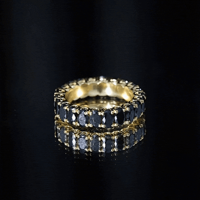 Oval Shaped Black Onyx Wedding Band for Women AAA - Rosec Jewels