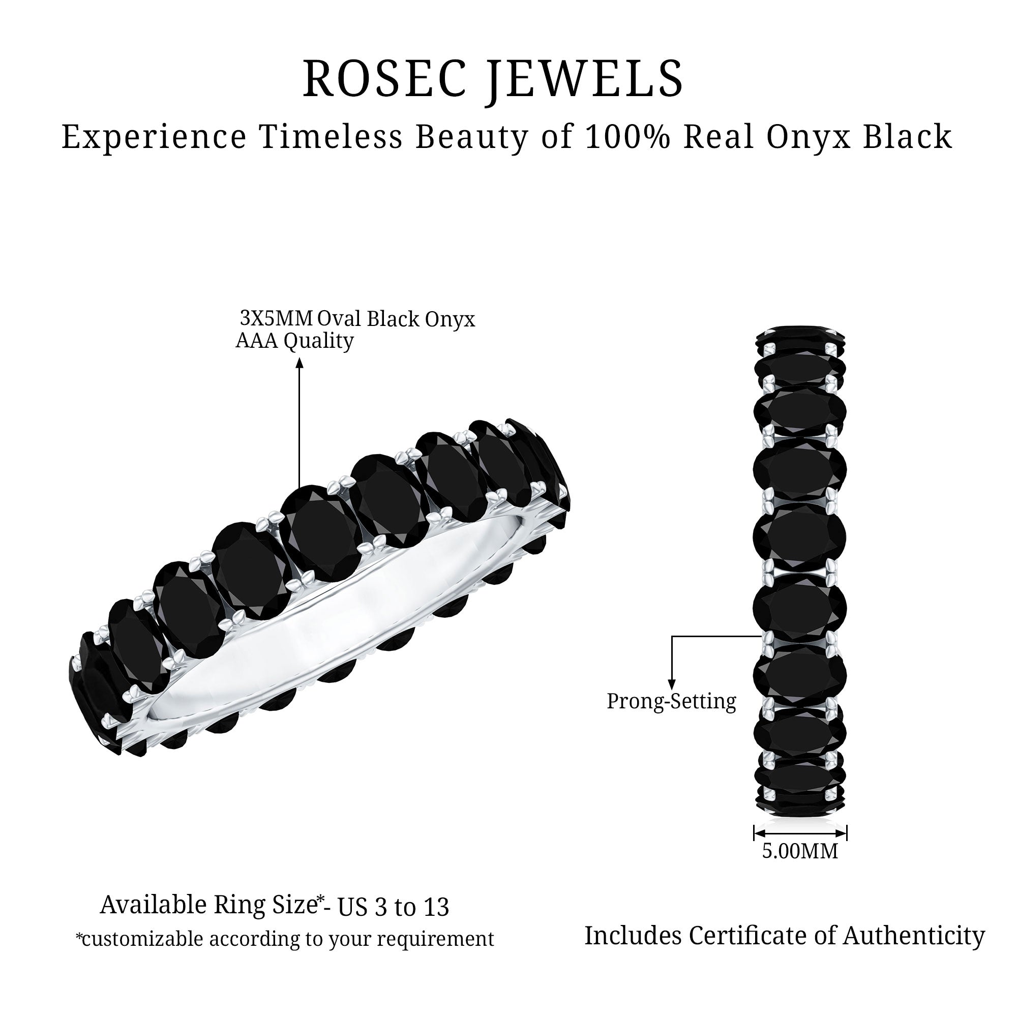 Oval Shaped Black Onyx Wedding Band for Women AAA - Rosec Jewels
