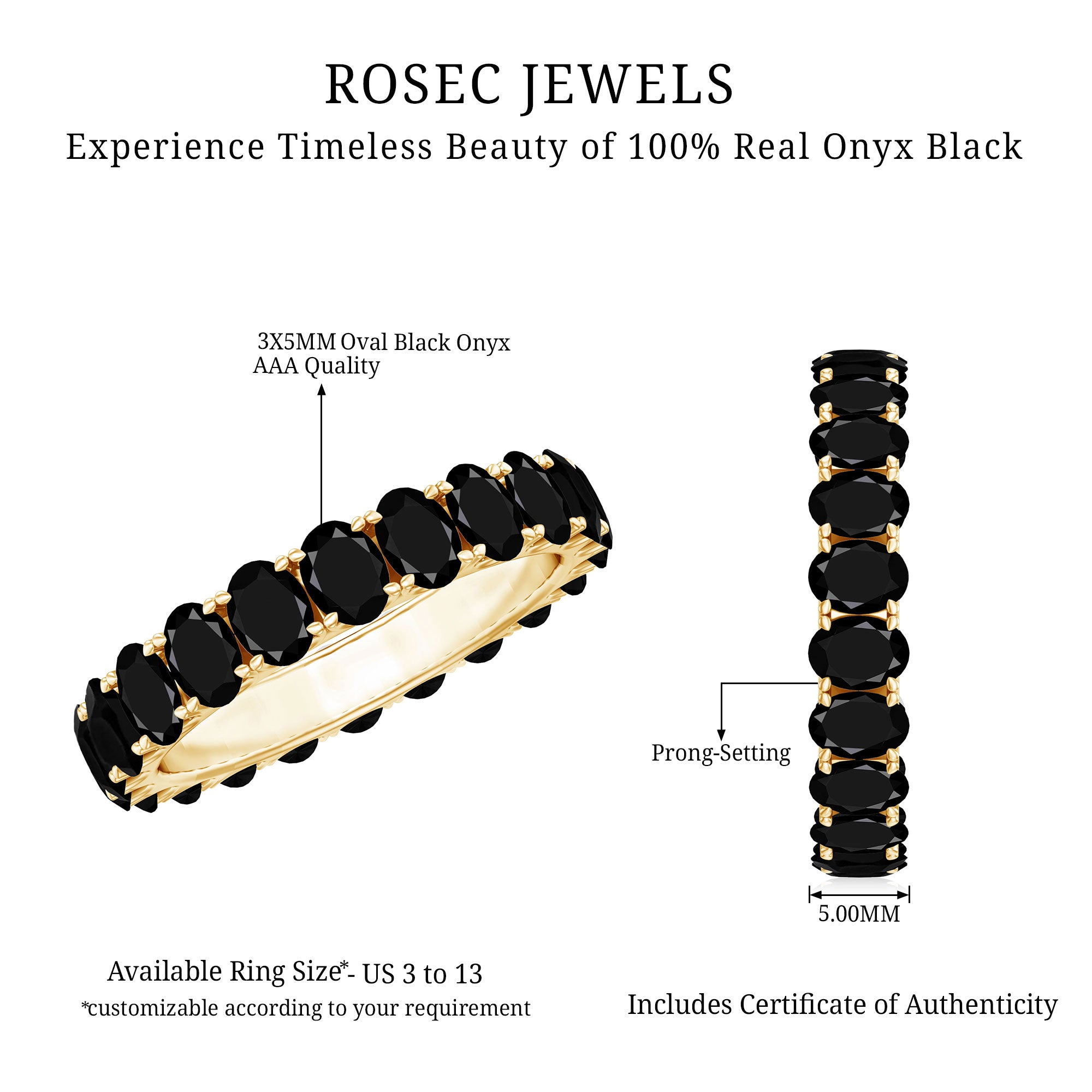 Oval Shaped Black Onyx Wedding Band for Women AAA - Rosec Jewels