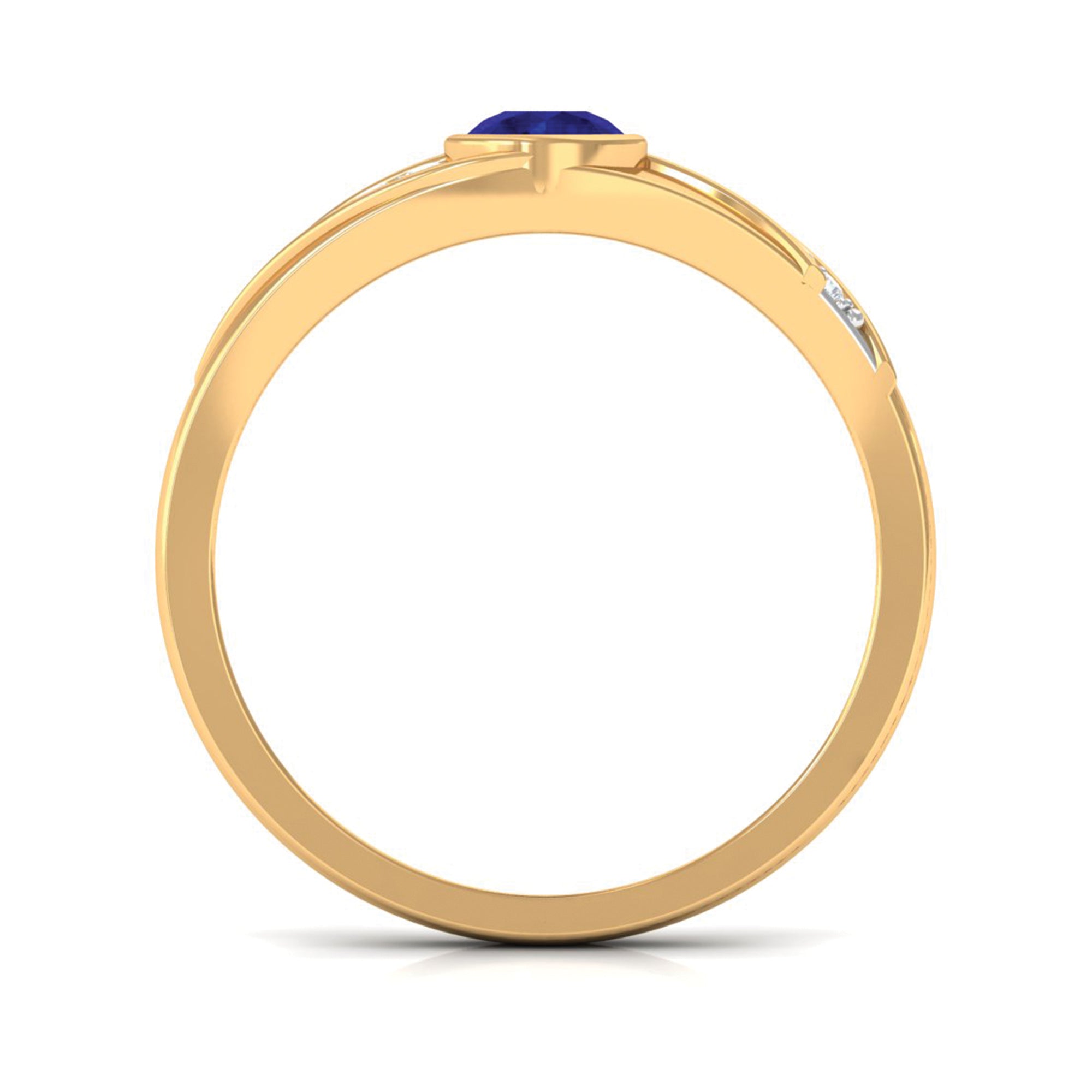 Bezel Set Blue Sapphire and Diamond Engagement Ring for Men AAA - Rosec Jewels
