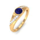 Bezel Set Blue Sapphire and Diamond Engagement Ring for Men AAA - Rosec Jewels