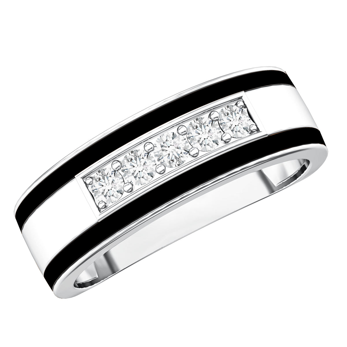 Certified Real Diamond Wedding Band with Black Enamel Natural - ( HI-SI ) - Rosec Jewels