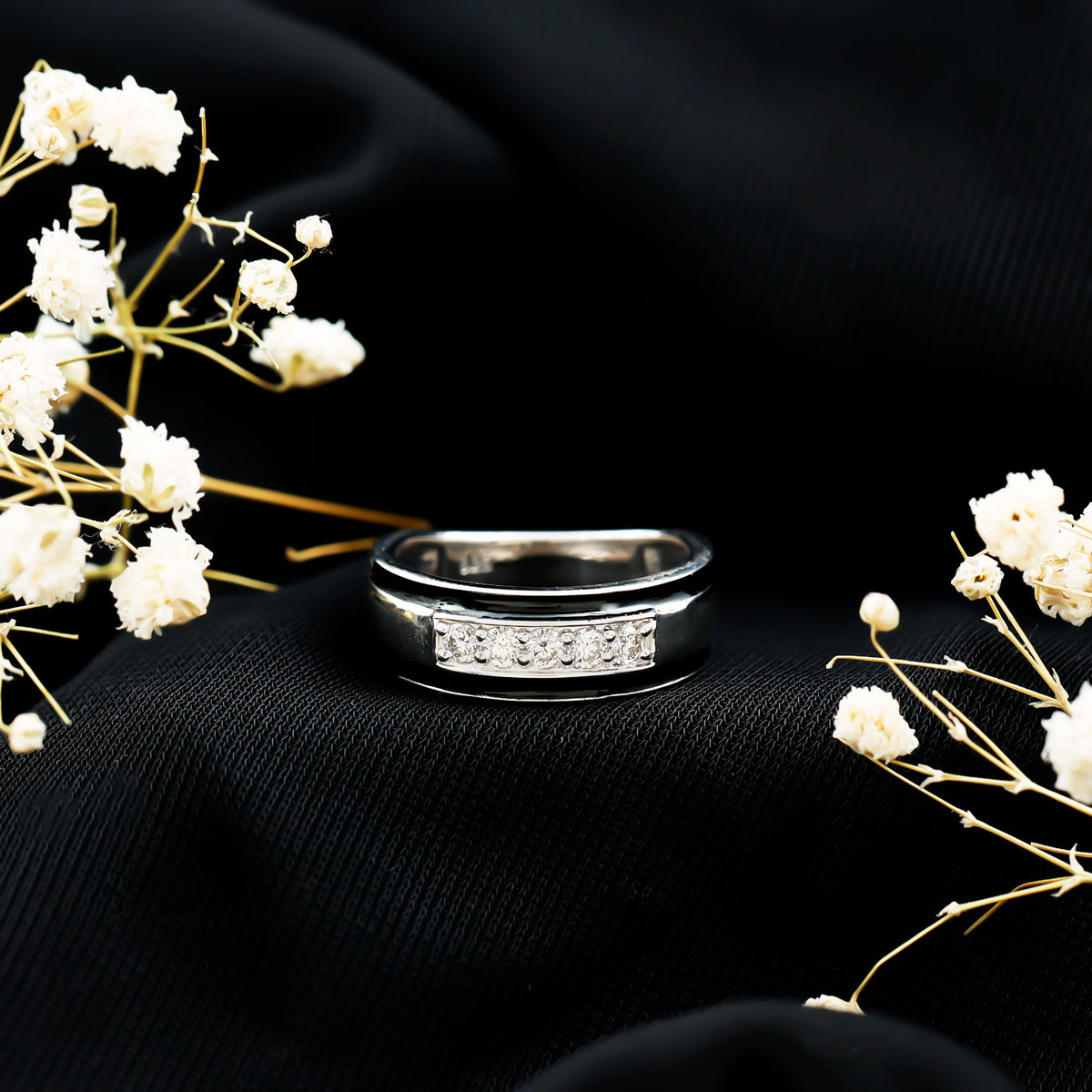 Certified Real Diamond Wedding Band with Black Enamel Natural - ( HI-SI ) - Rosec Jewels
