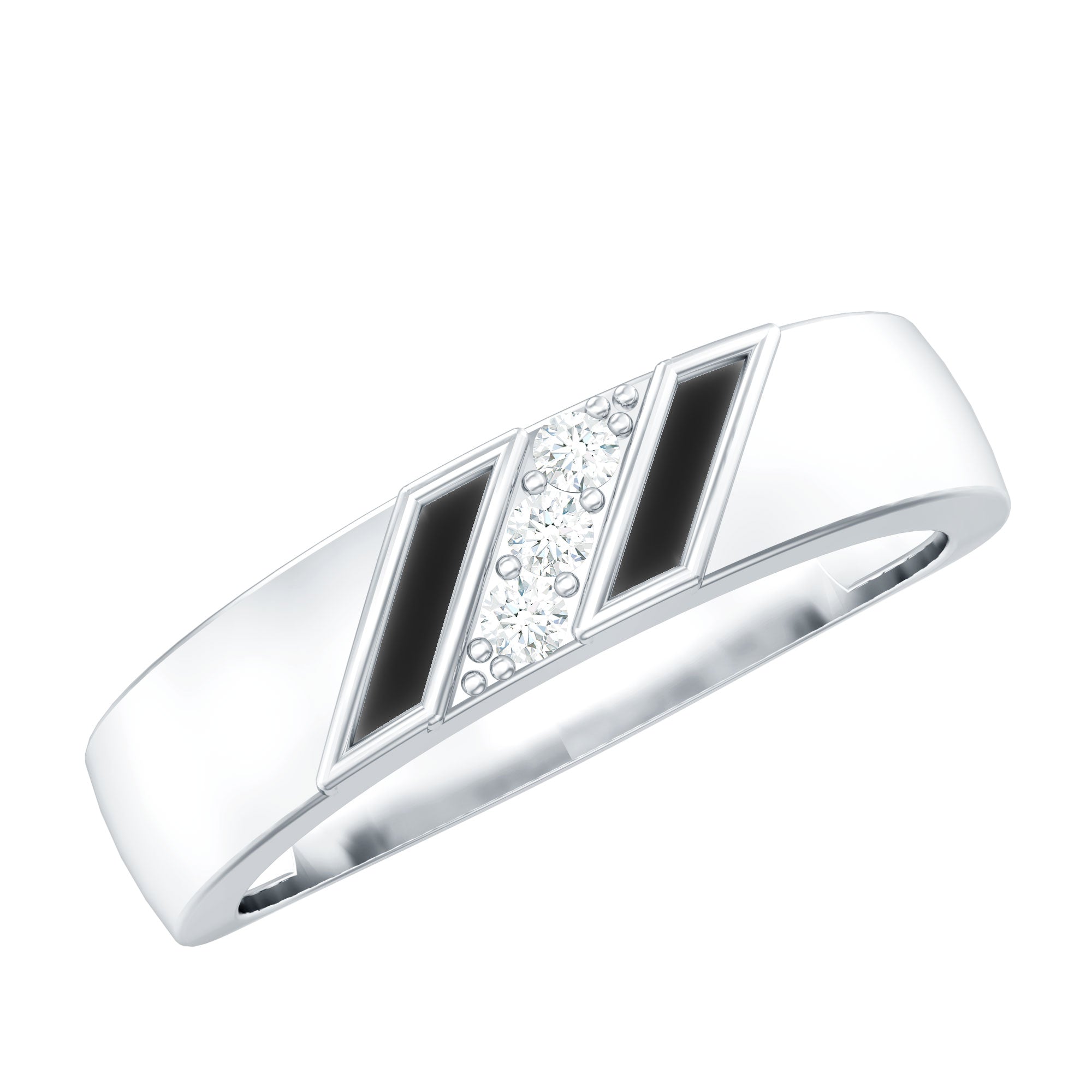 Rosec Jewels-Natural Mens Diamond Wedding Band with Black Enamel