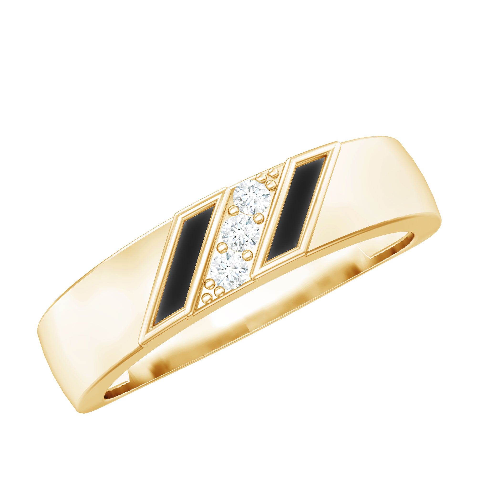 Rosec Jewels-Natural Mens Diamond Wedding Band with Black Enamel