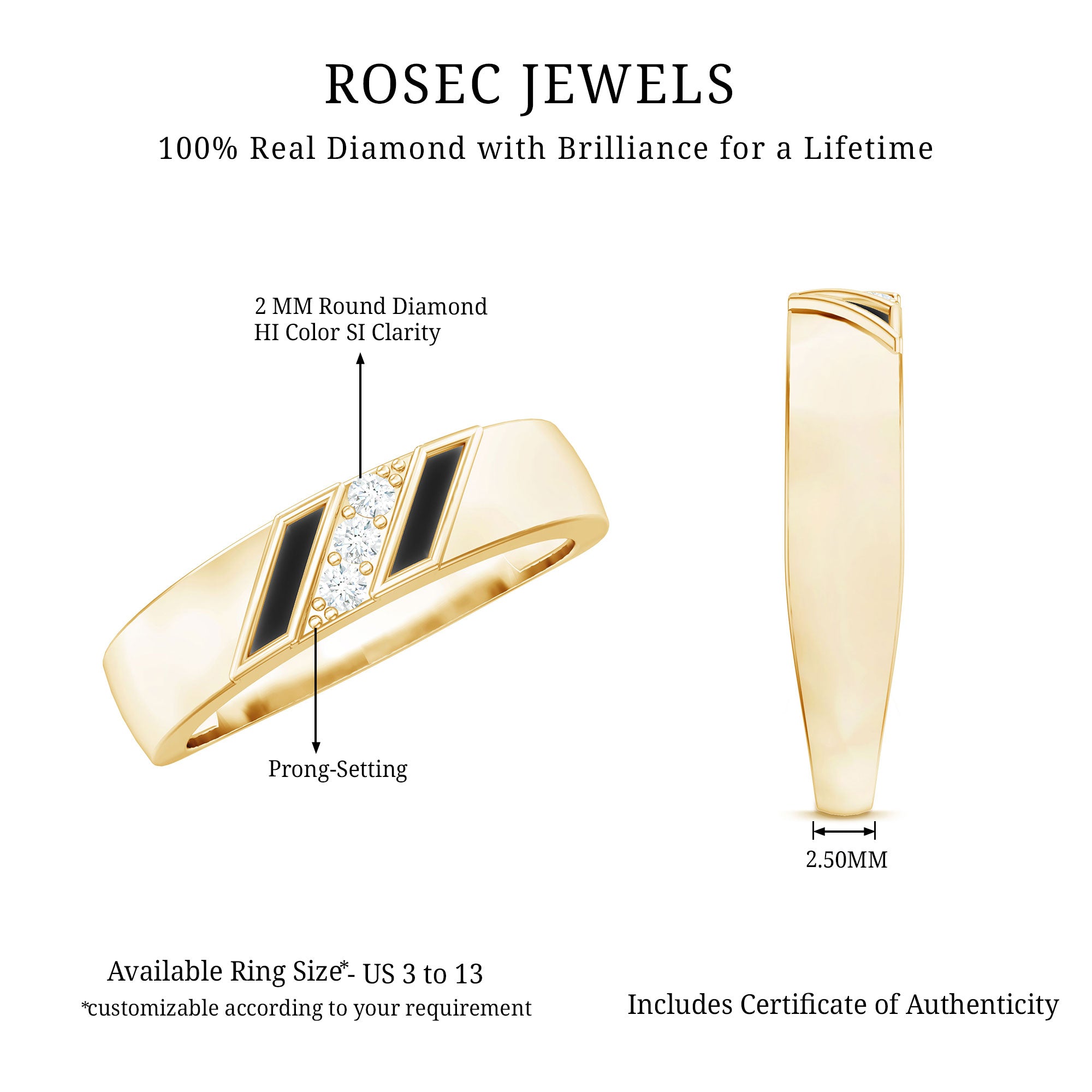 Rosec Jewels-Natural Mens Diamond Wedding Band with Black Enamel