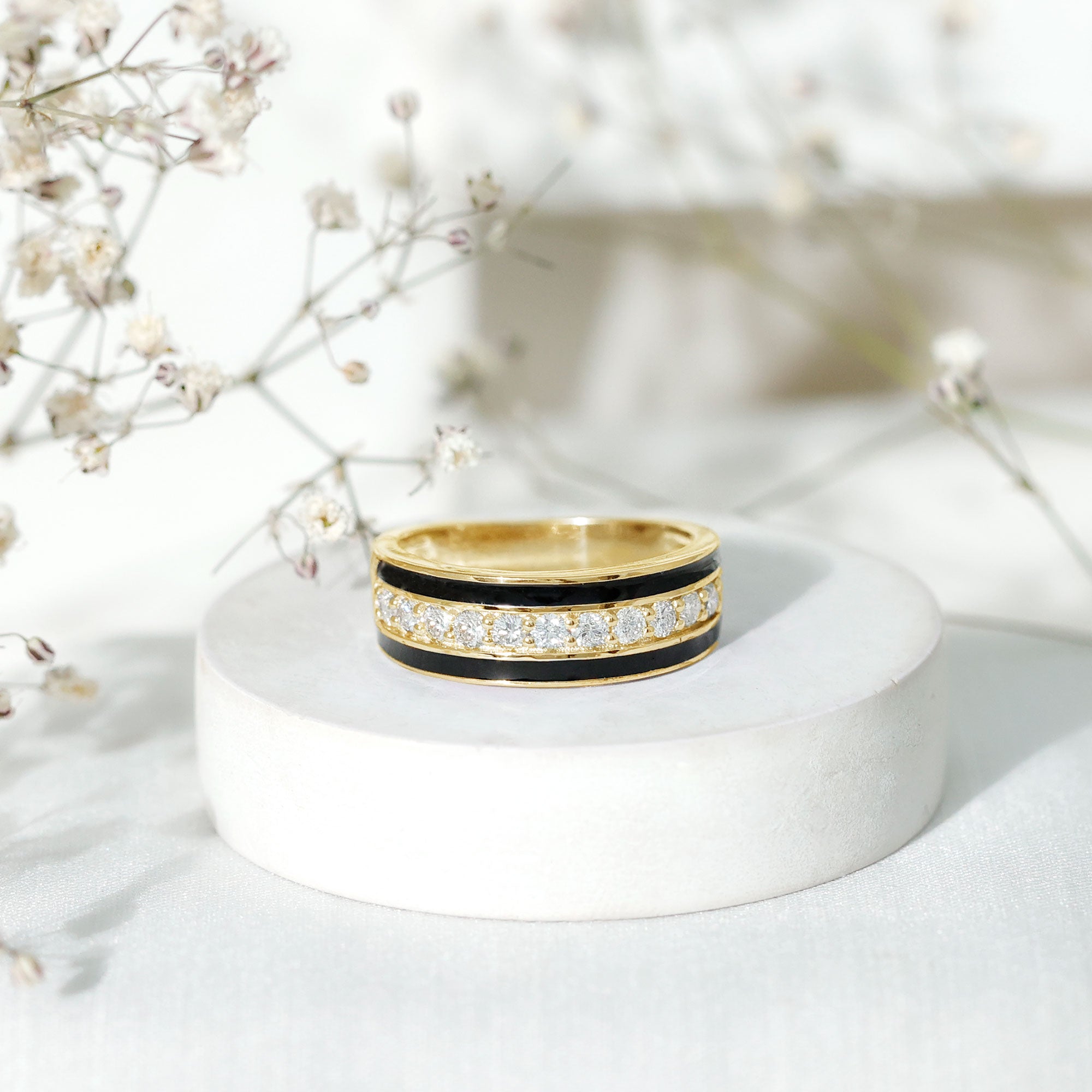 Rosec Jewels-Natural Diamond and Enamel Wedding Band for Men