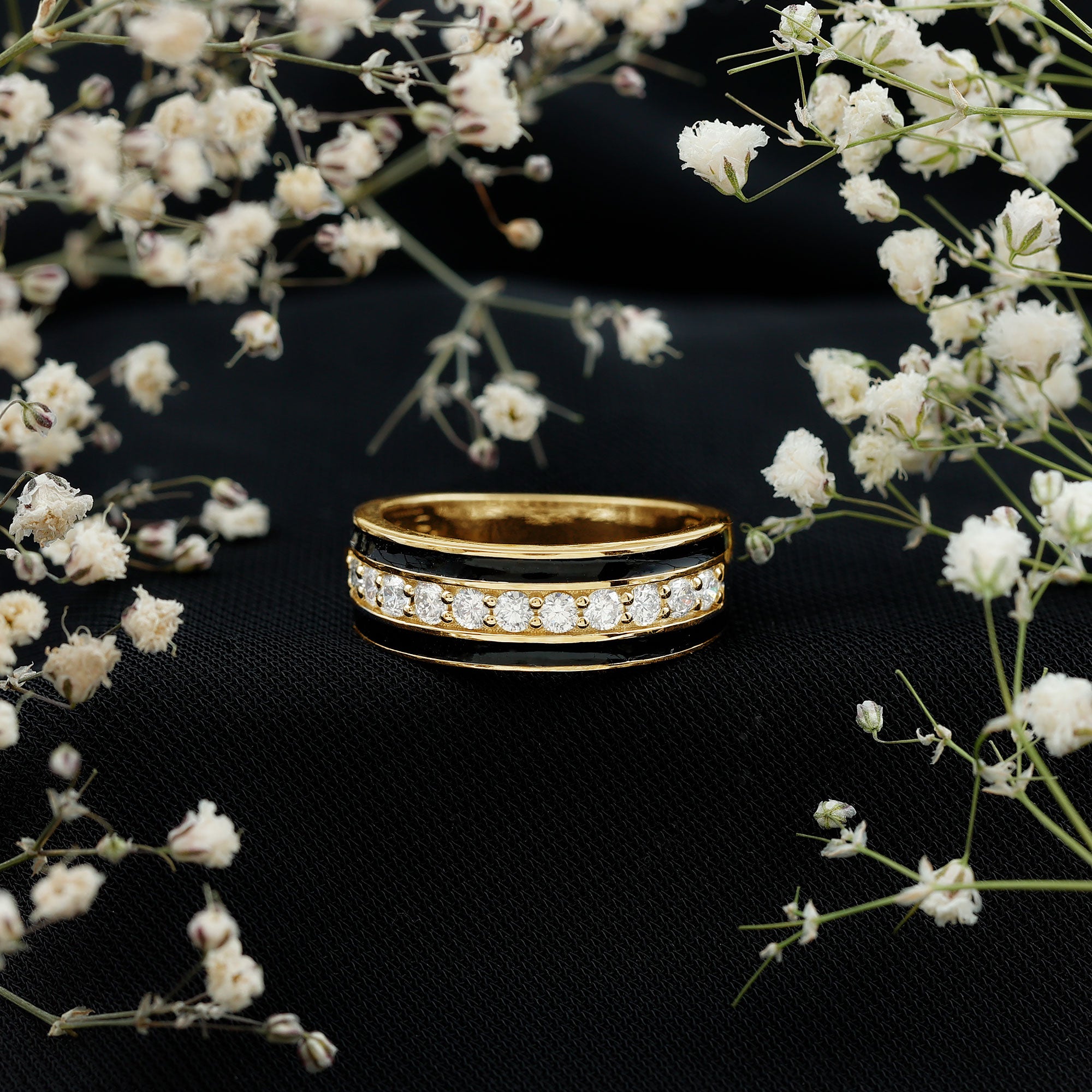 Rosec Jewels-Natural Diamond and Enamel Wedding Band for Men