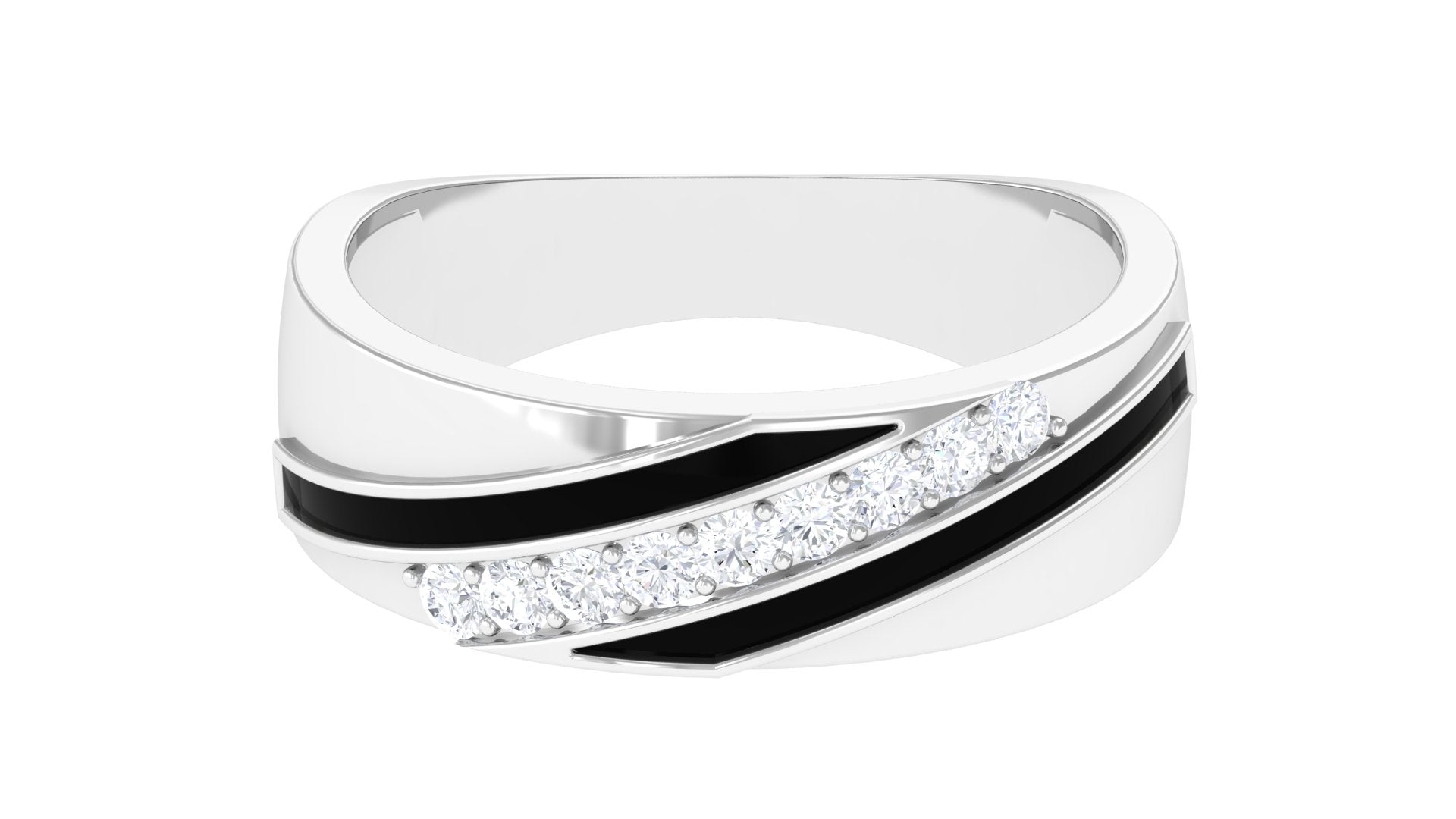 Certified Natural Diamond Mens Wedding Band with Black Enamel Natural - ( HI-SI ) - Rosec Jewels