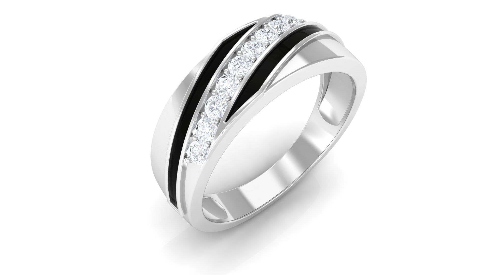 Certified Natural Diamond Mens Wedding Band with Black Enamel Natural - ( HI-SI ) - Rosec Jewels