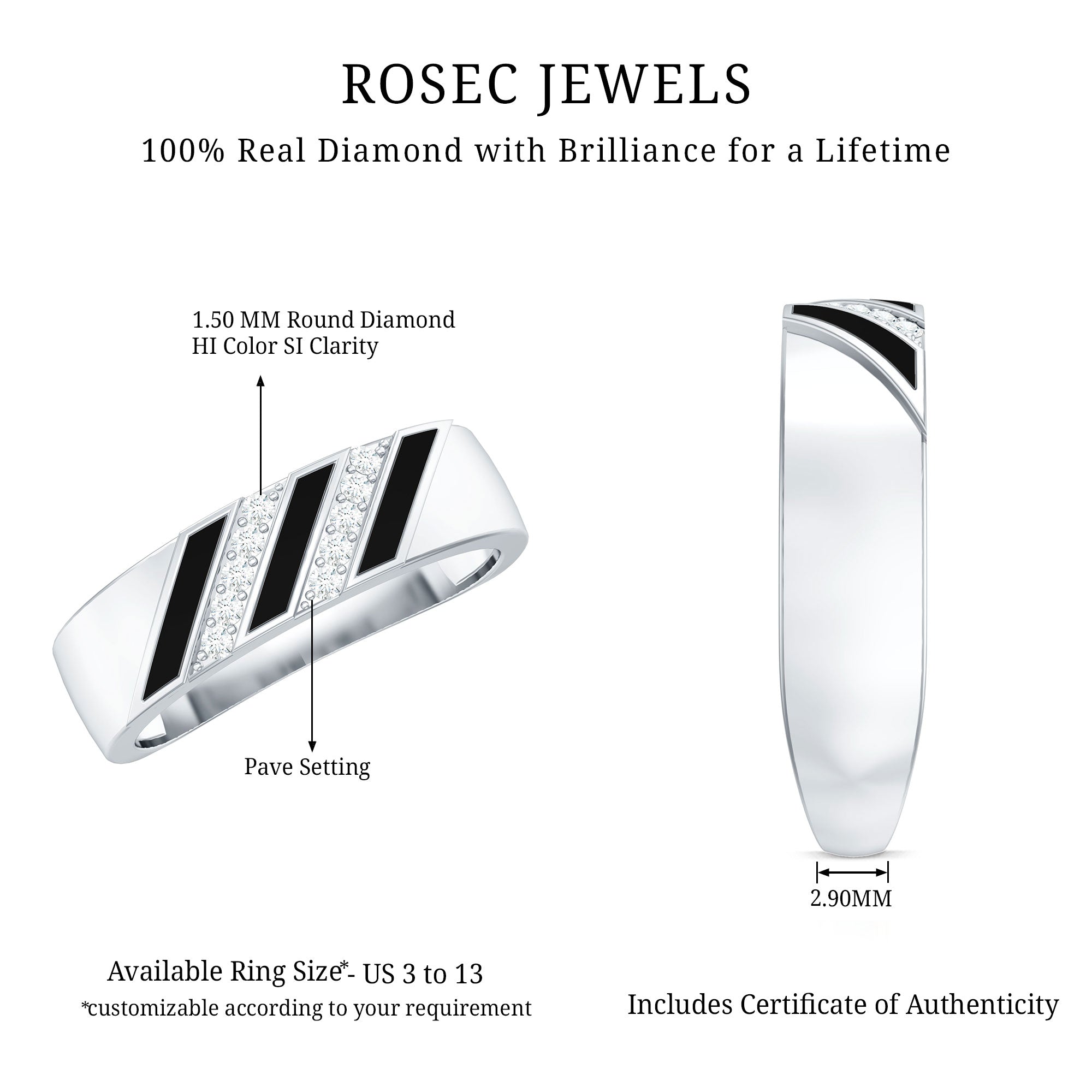 Certified Diamond Enamel Wedding Band Natural - ( HI-SI ) - Rosec Jewels