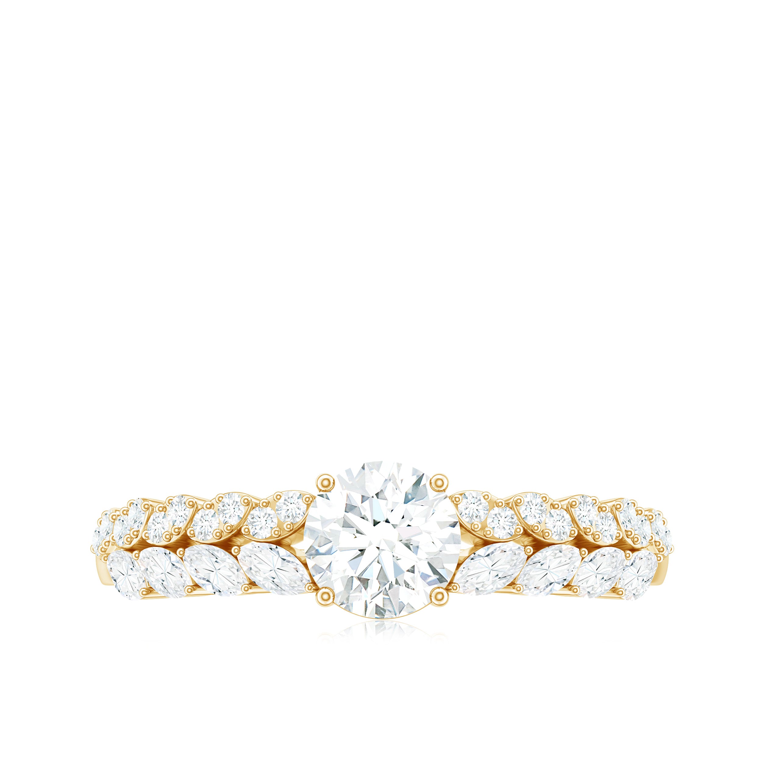 Round Shape Moissanite Engagement Ring with Marquise Side Stones D-VS1 - Rosec Jewels