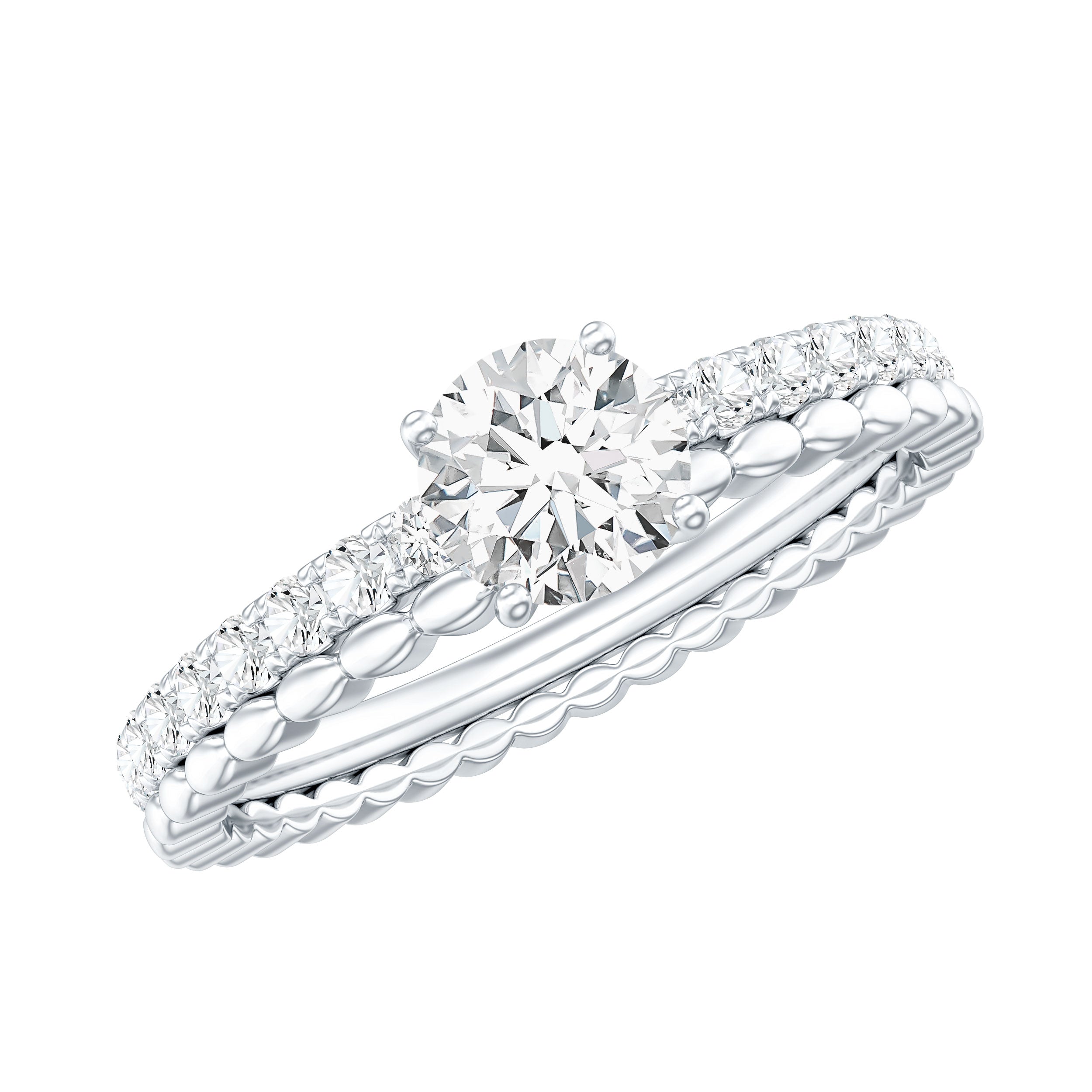 Rosec Jewels-Round Cut Moissanite Designer Engagement Ring With Certificate