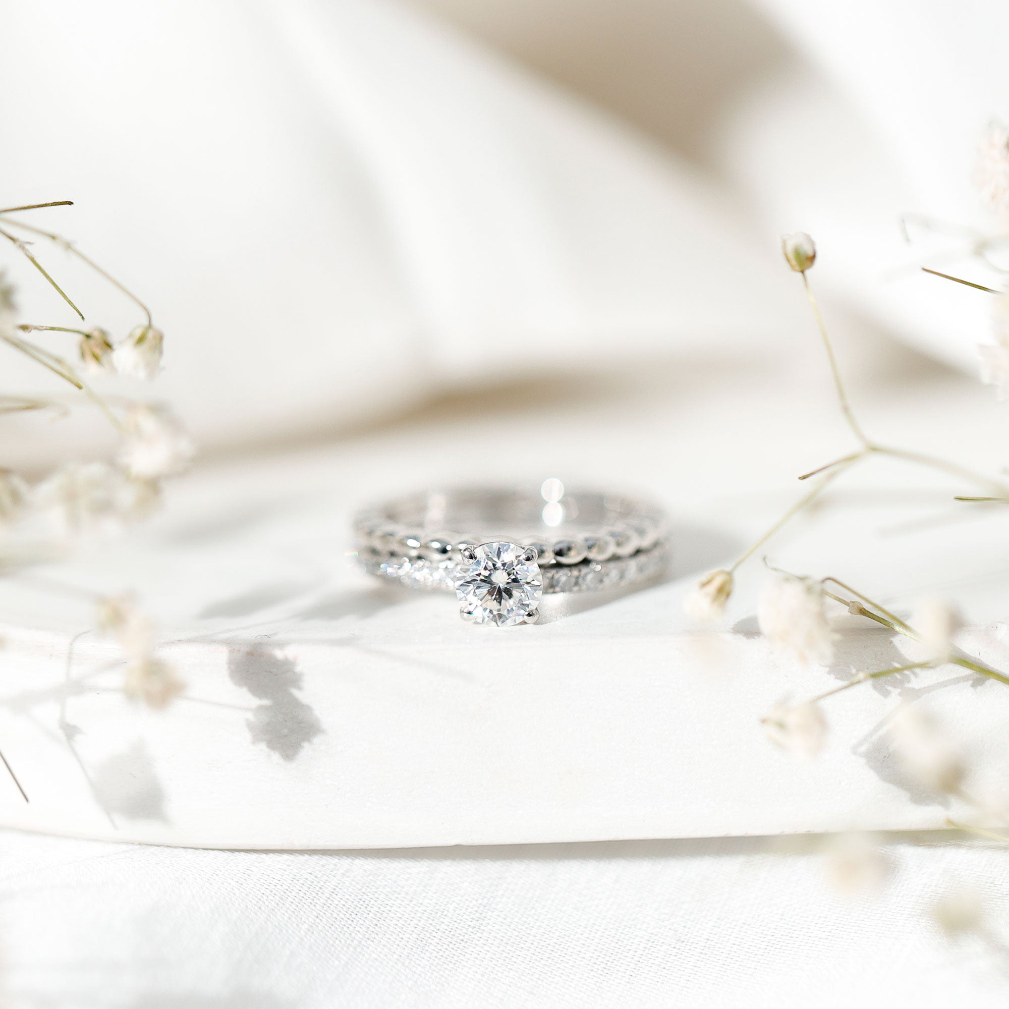 Rosec Jewels-Round Cut Moissanite Designer Engagement Ring With Certificate
