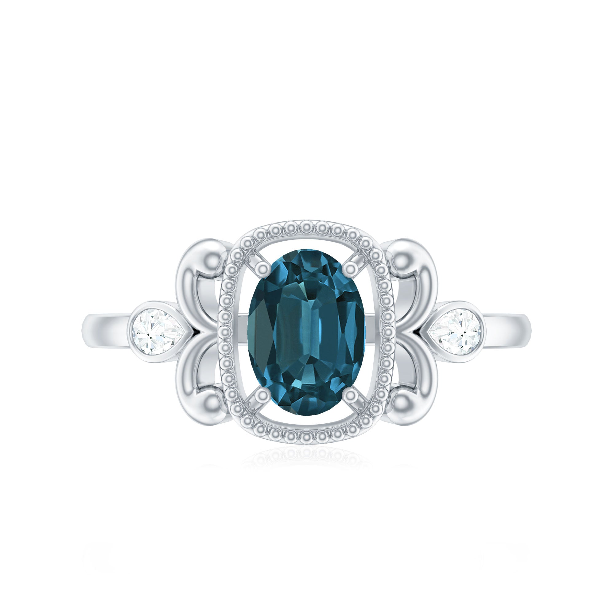 London Blue Topaz and Diamond Art Deco Engagement Ring AAA - Rosec Jewels