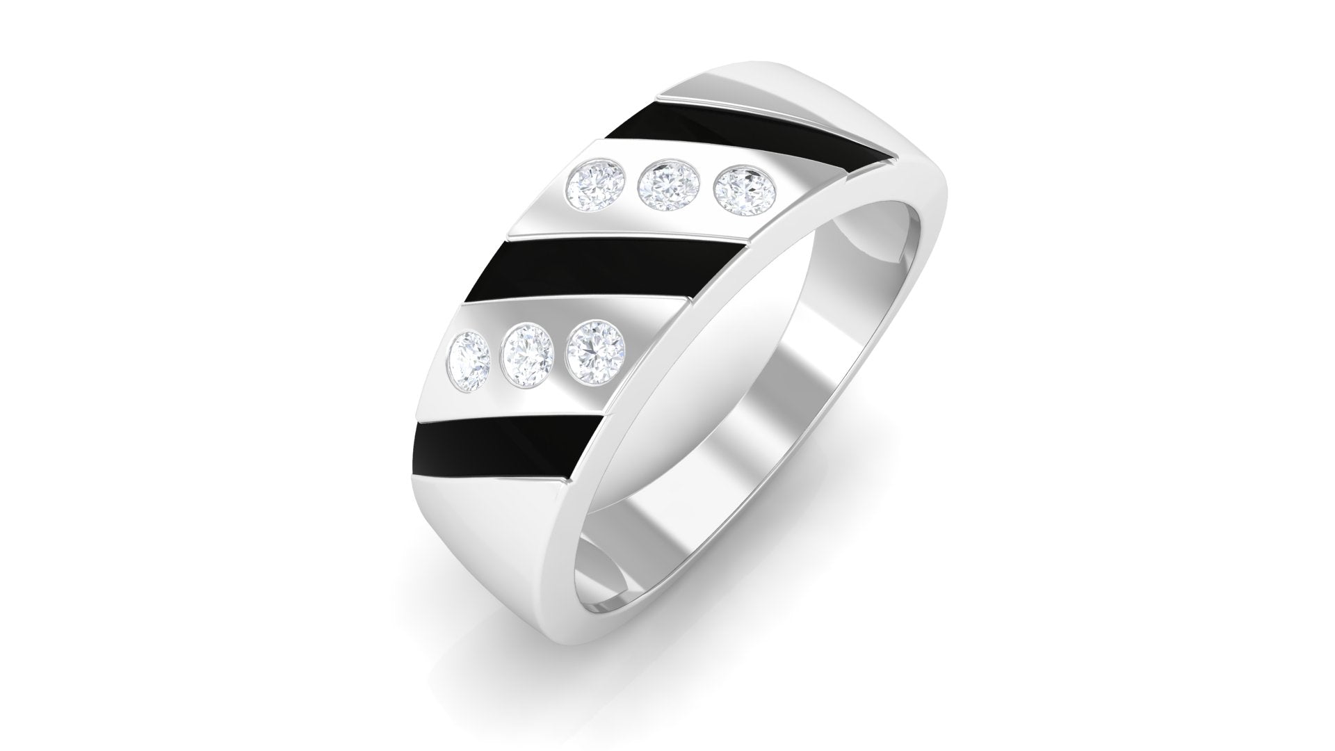 Rosec Jewels-Natural Diamond Mens Wedding Band with Black Enamel