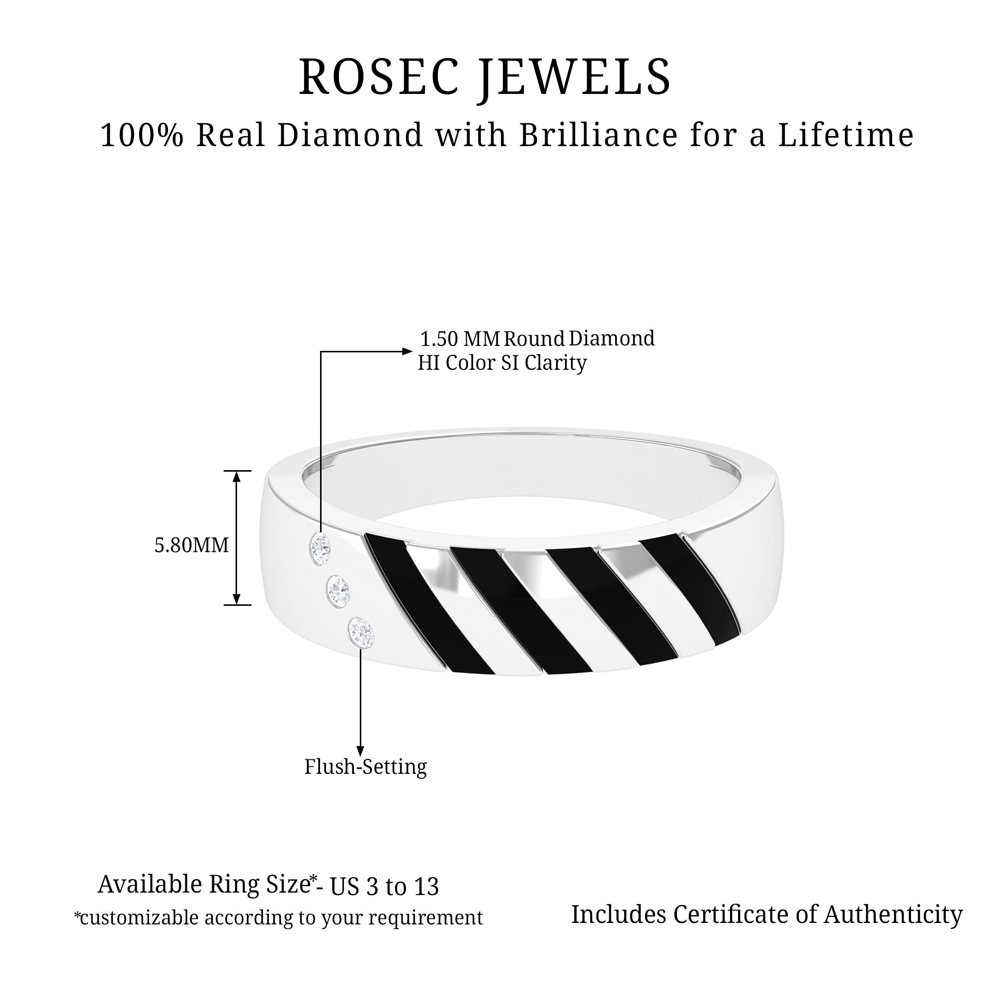 Rosec Jewels-Real Diamond Enamel Band Ring in Flush Setting