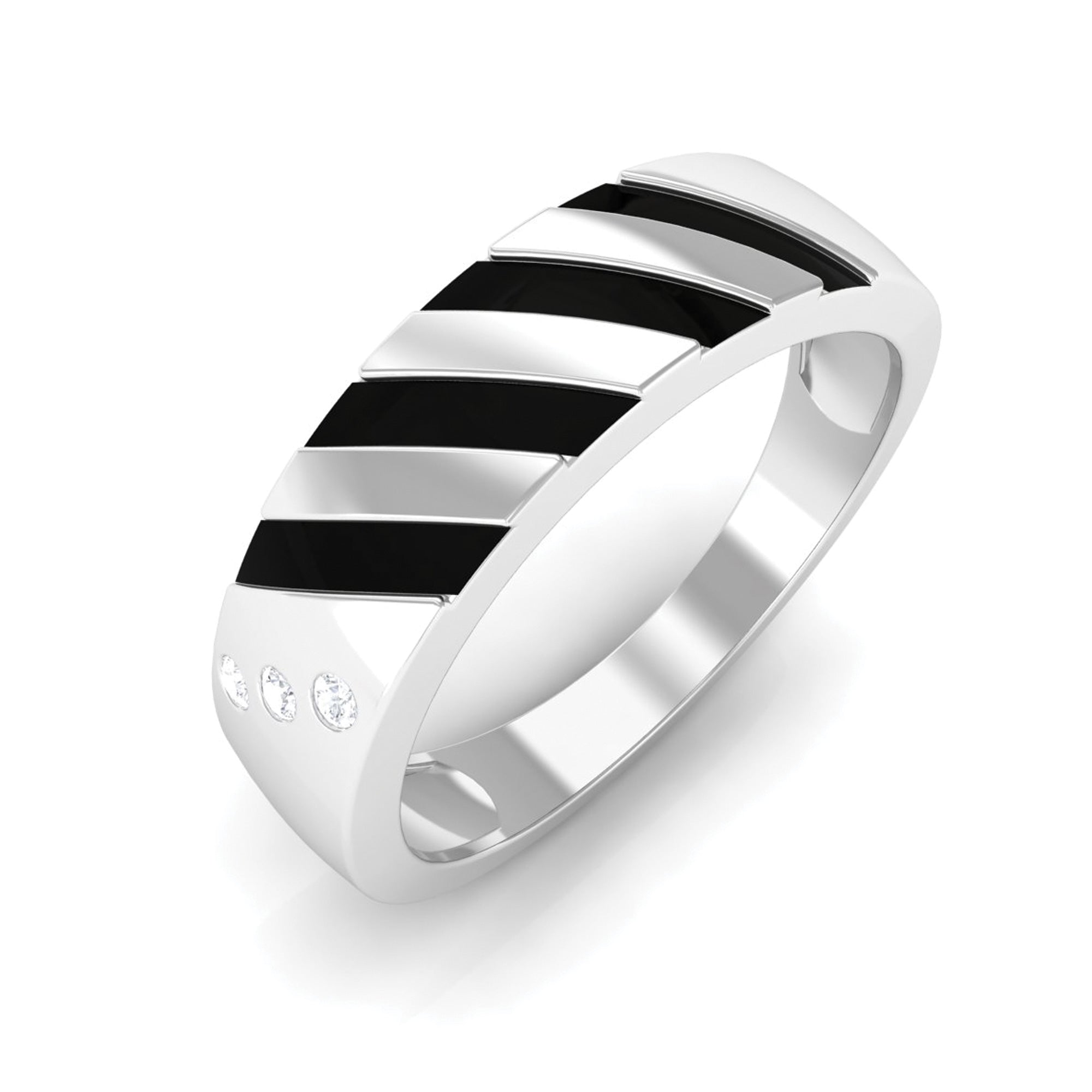 Rosec Jewels-Real Diamond Enamel Band Ring in Flush Setting
