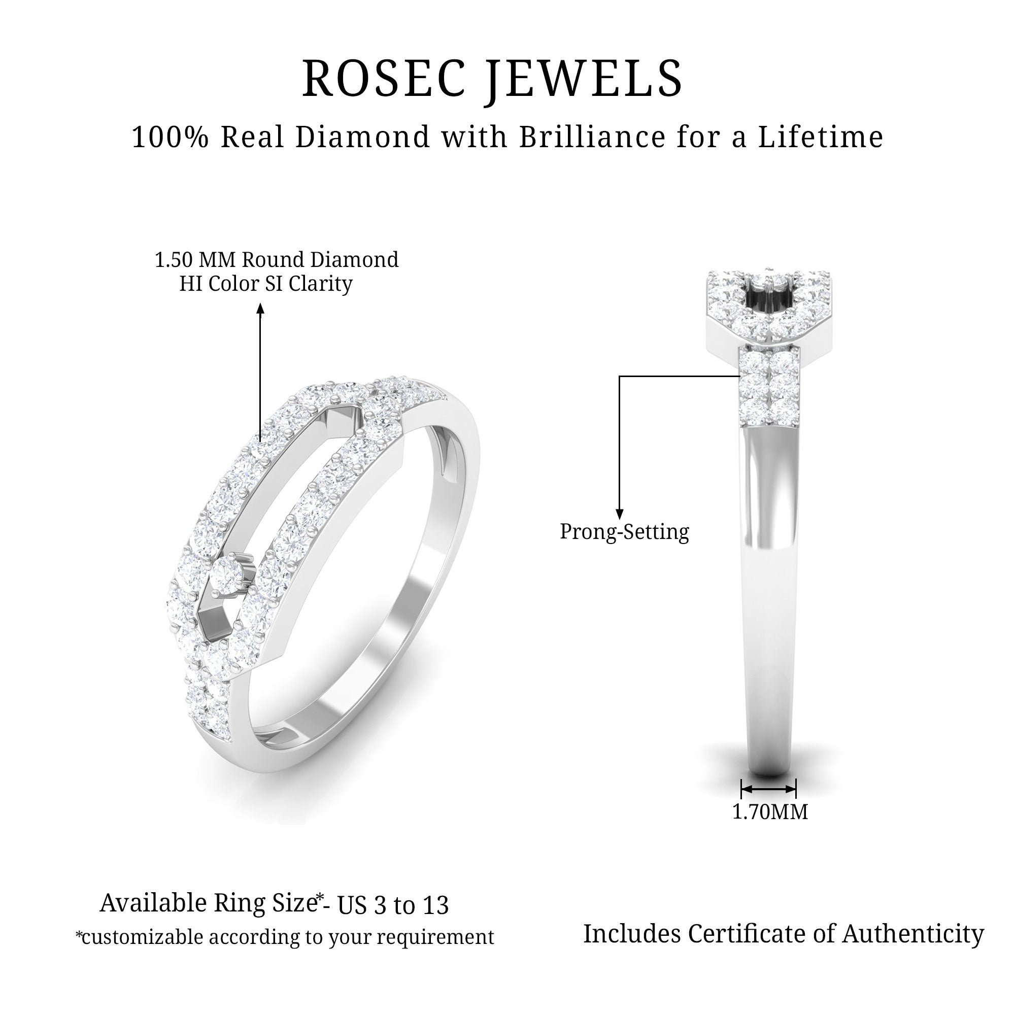 Contemporary Natural Diamond Ring for Women Natural - ( HI-SI ) - Rosec Jewels