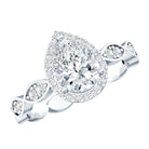 Moissanite Teardrop Engagement Ring with Scalloped Shank D-VS1 - Rosec Jewels