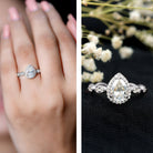 Moissanite Teardrop Engagement Ring with Scalloped Shank D-VS1 - Rosec Jewels