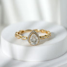 Moissanite Teardrop Engagement Ring with Scalloped Shank D-VS1 - Rosec Jewels