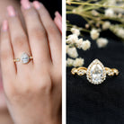 Moissanite Teardrop Engagement Ring with Scalloped Shank D-VS1 - Rosec Jewels
