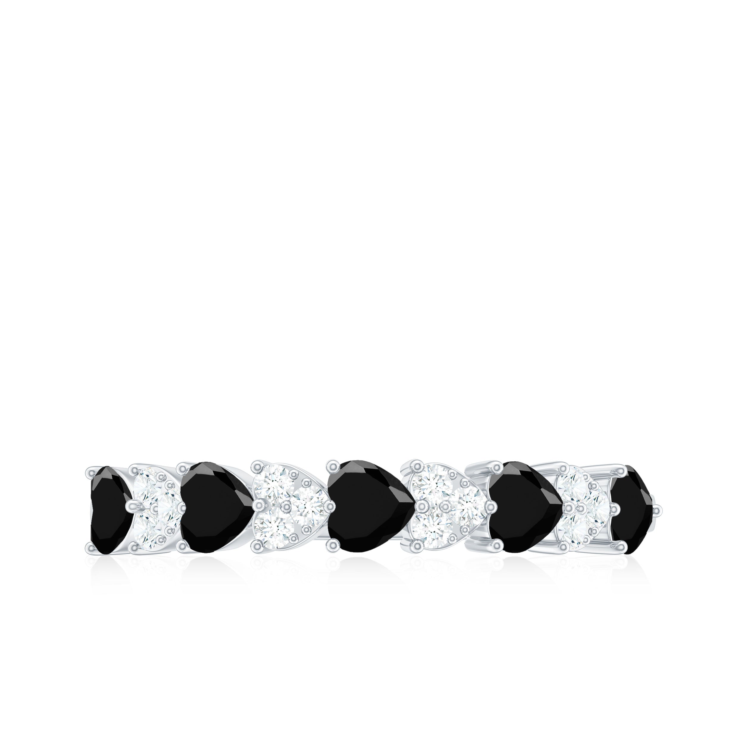 Rosec Jewels-3/4 CT Created Black Diamond Heart Half Eternity Ring with Diamond