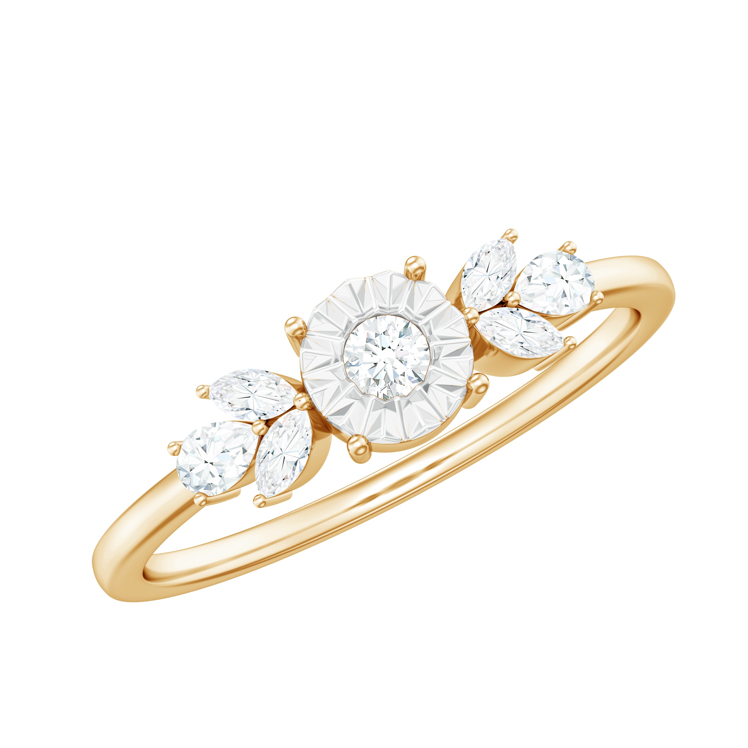 Nature Inspired Diamond Leaf Promise Ring for Women Natural - ( HI-SI ) - Rosec Jewels