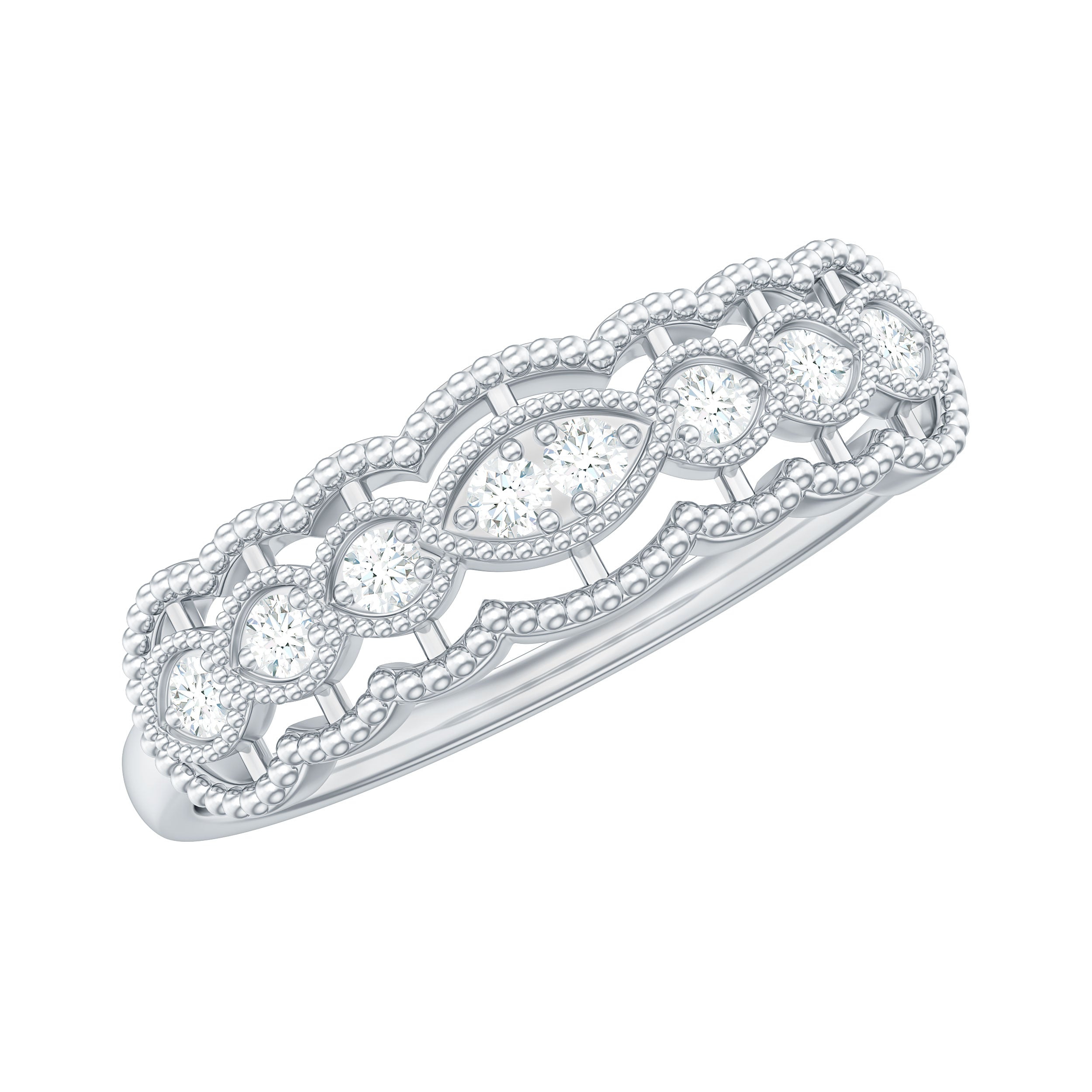 Vintage Inspired Natural Diamond Anniversary Ring Natural - ( HI-SI ) - Rosec Jewels