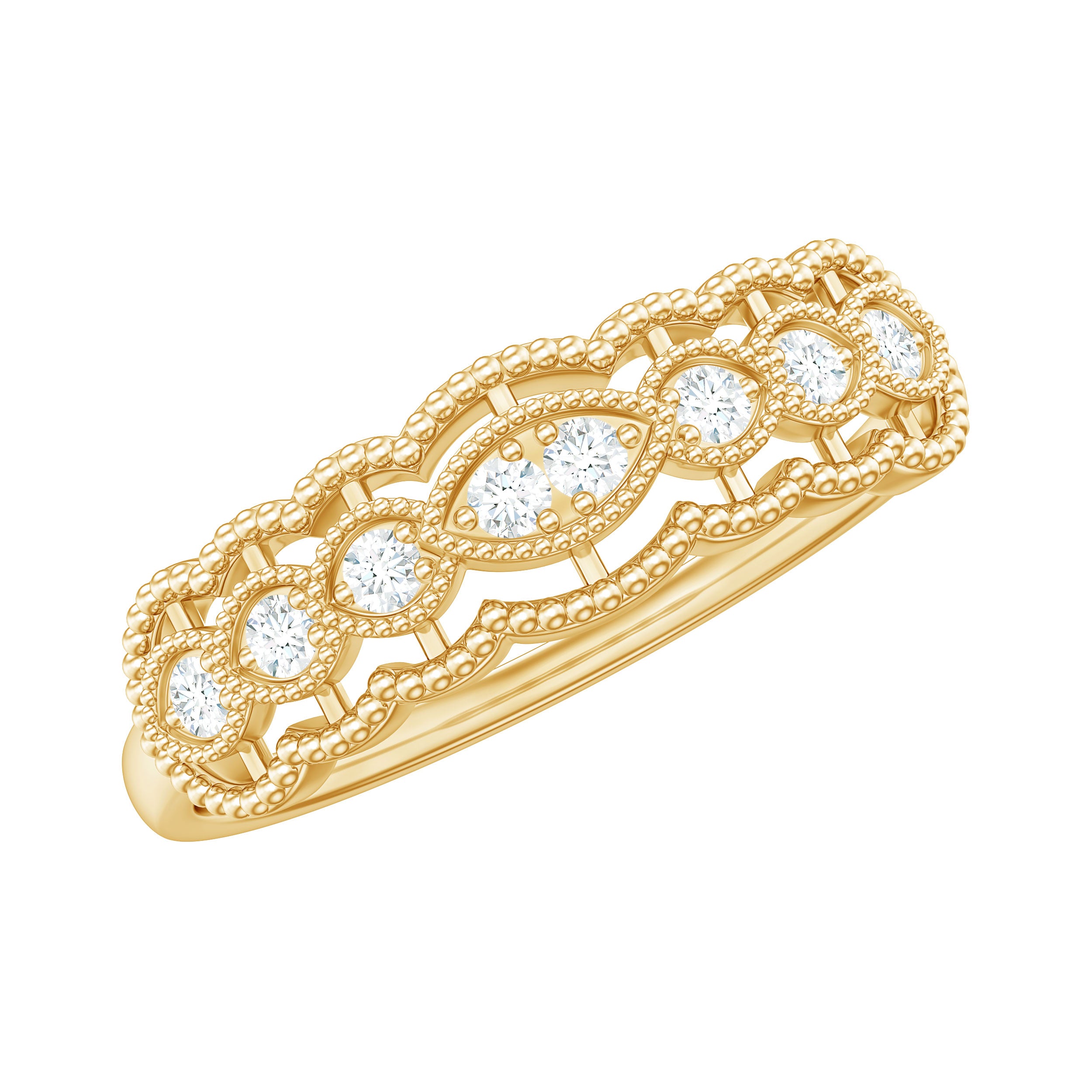 Vintage Inspired Natural Diamond Anniversary Ring Natural - ( HI-SI ) - Rosec Jewels