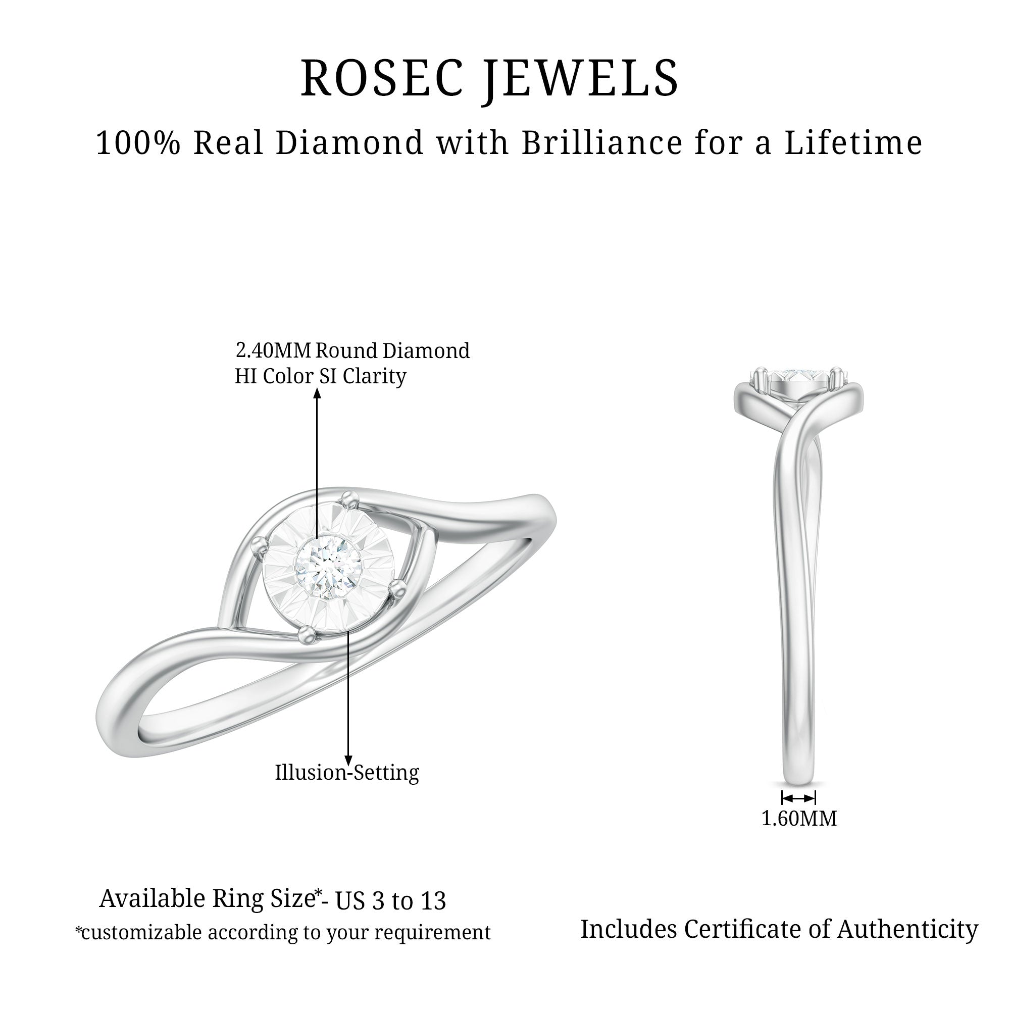 Certified Real Diamond Minimal Promise Ring for Women Natural - ( HI-SI ) - Rosec Jewels