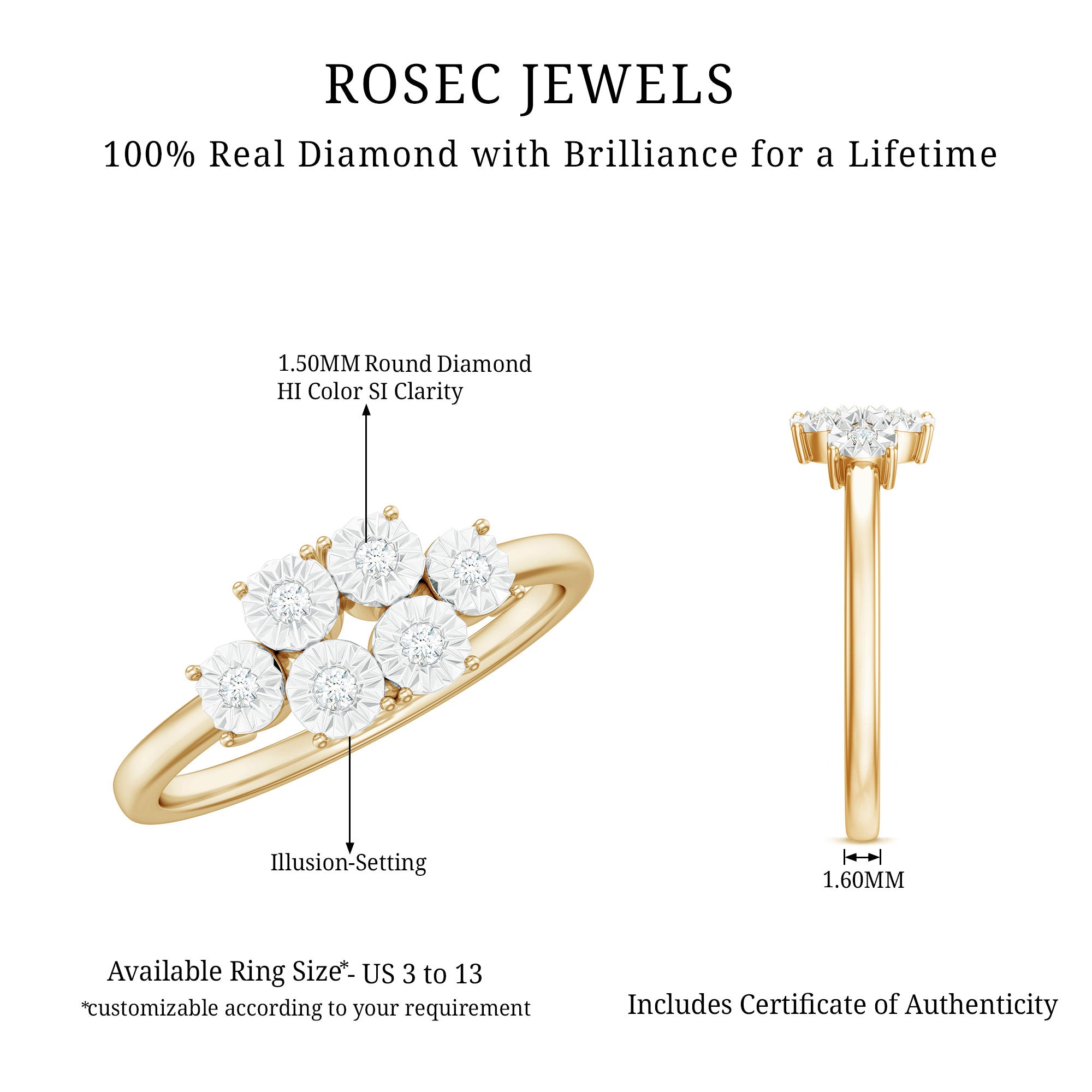 Natural Diamond Cluster Promise Ring for Women Natural - ( HI-SI ) - Rosec Jewels
