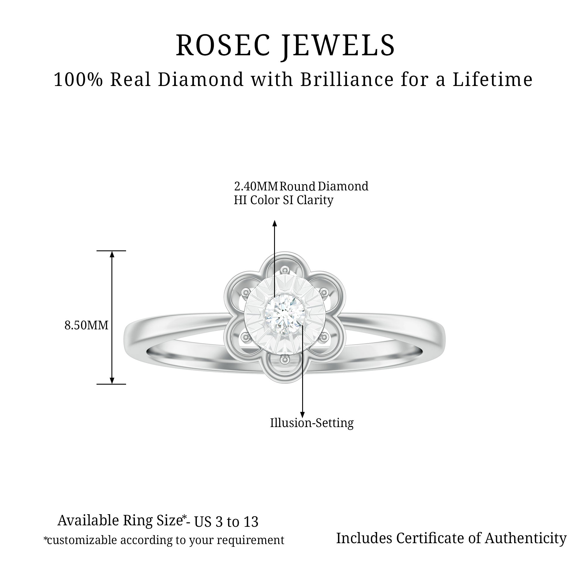 Rosec Jewels-Miracle Plate Real Diamond Flower Promise Ring