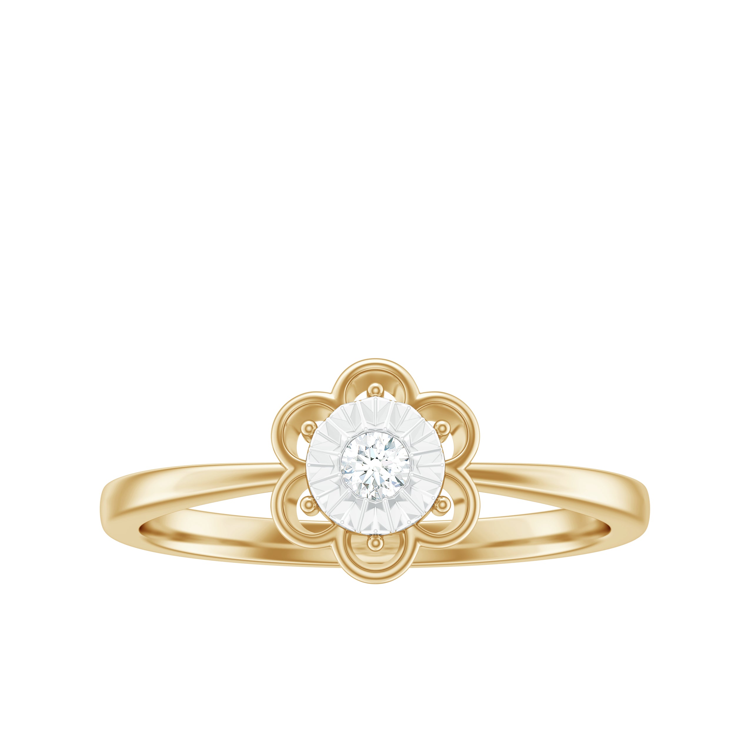 Rosec Jewels-Miracle Plate Real Diamond Flower Promise Ring