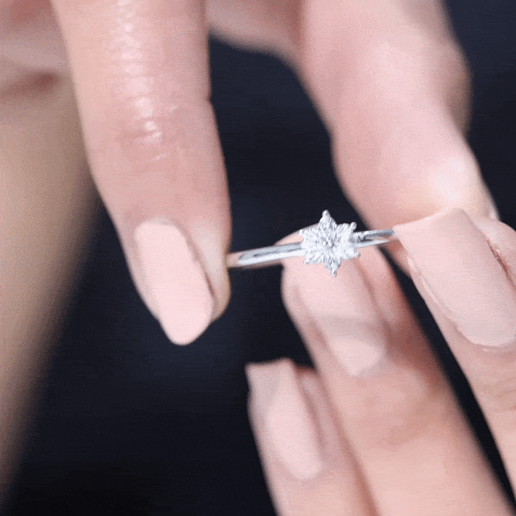 Rosec Jewels-Miracle Plate Diamond Flower Ring with Certificate
