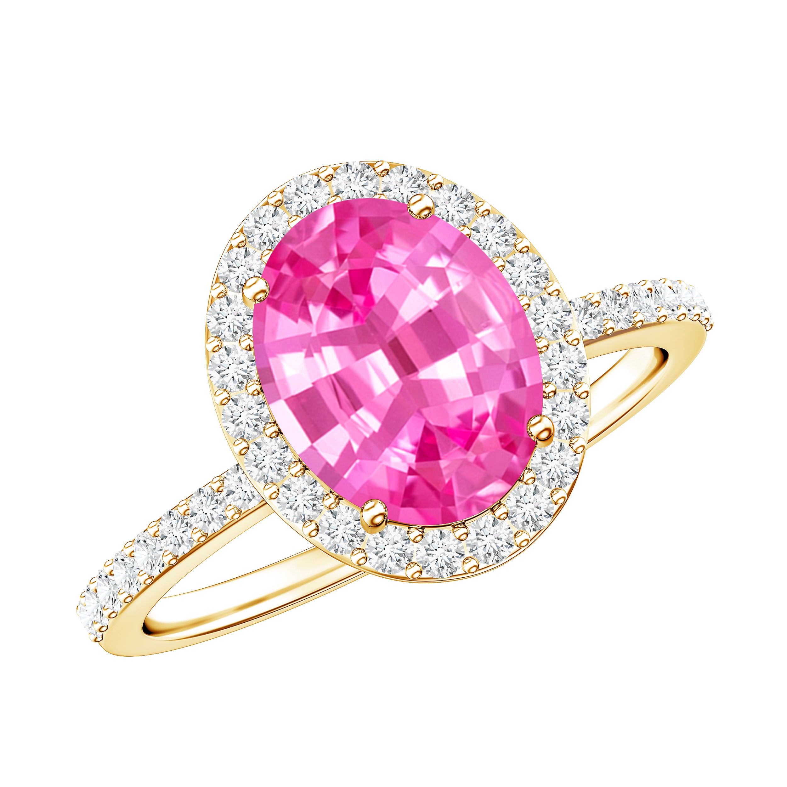 Oval Cut Created Pink Sapphire and Diamond Halo Ring AAAA - Rosec Jewels