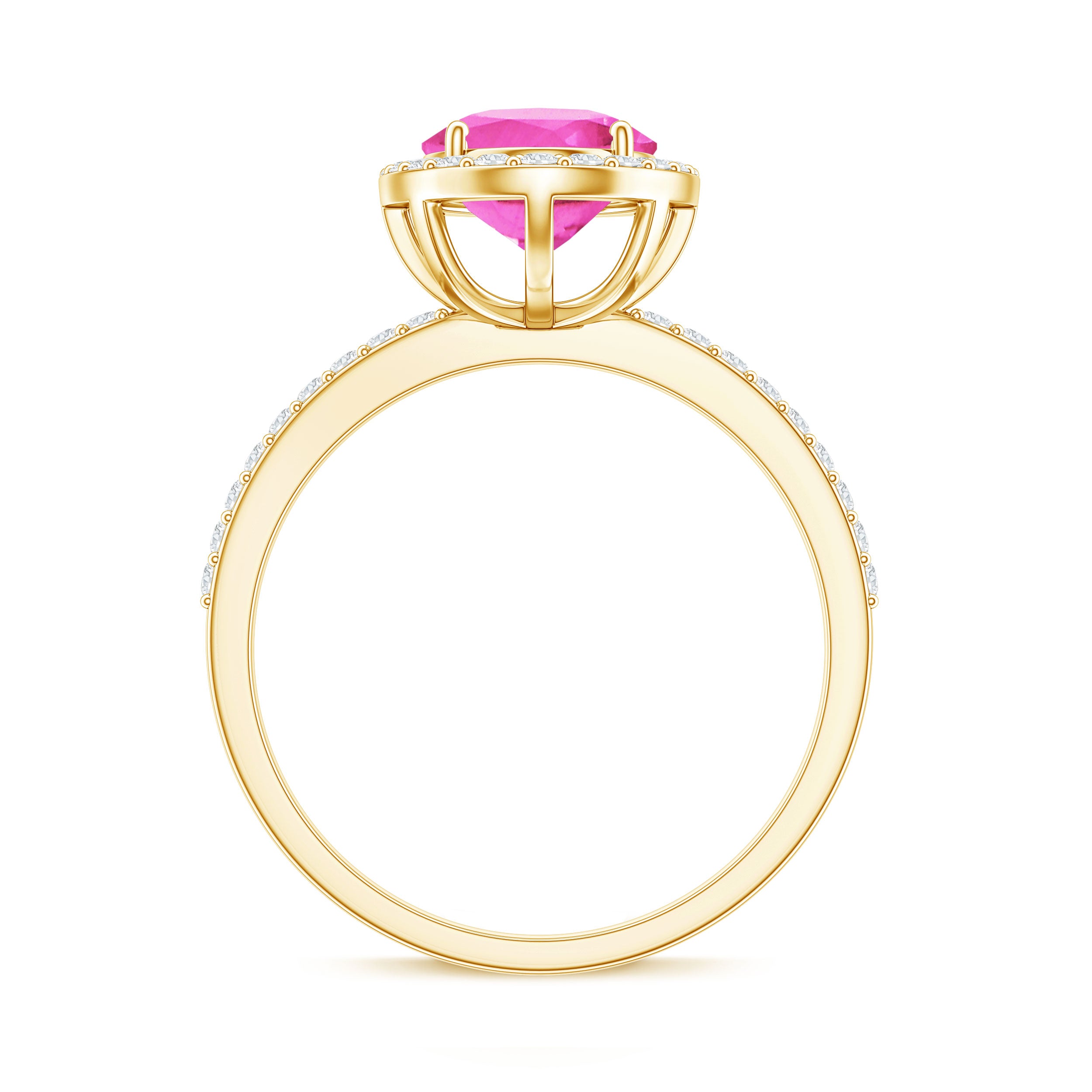 Oval Cut Created Pink Sapphire and Diamond Halo Ring AAAA - Rosec Jewels