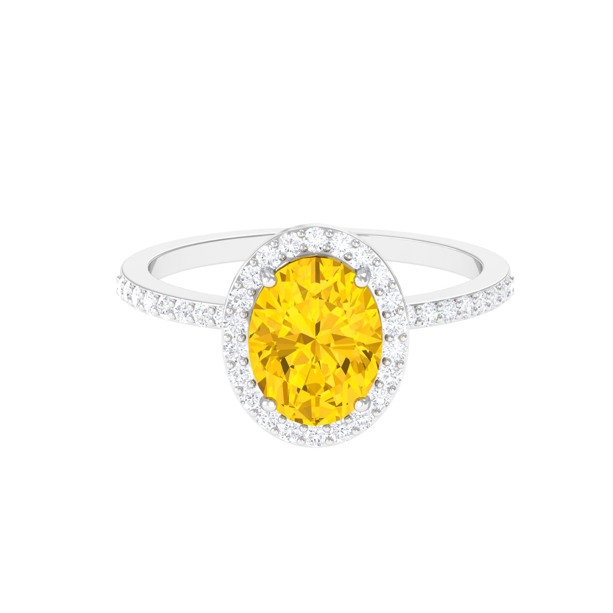 Oval Cut Created Yellow Sapphire and Diamond Classic Halo Ring Lab Created Yellow Sapphire - ( AAAA ) - Quality - Rosec Jewels