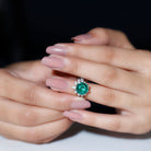 Floral Inspired Created Emerald and Moissanite Bridal Ring Set Lab Created Emerald - ( AAAA ) - Quality - Rosec Jewels