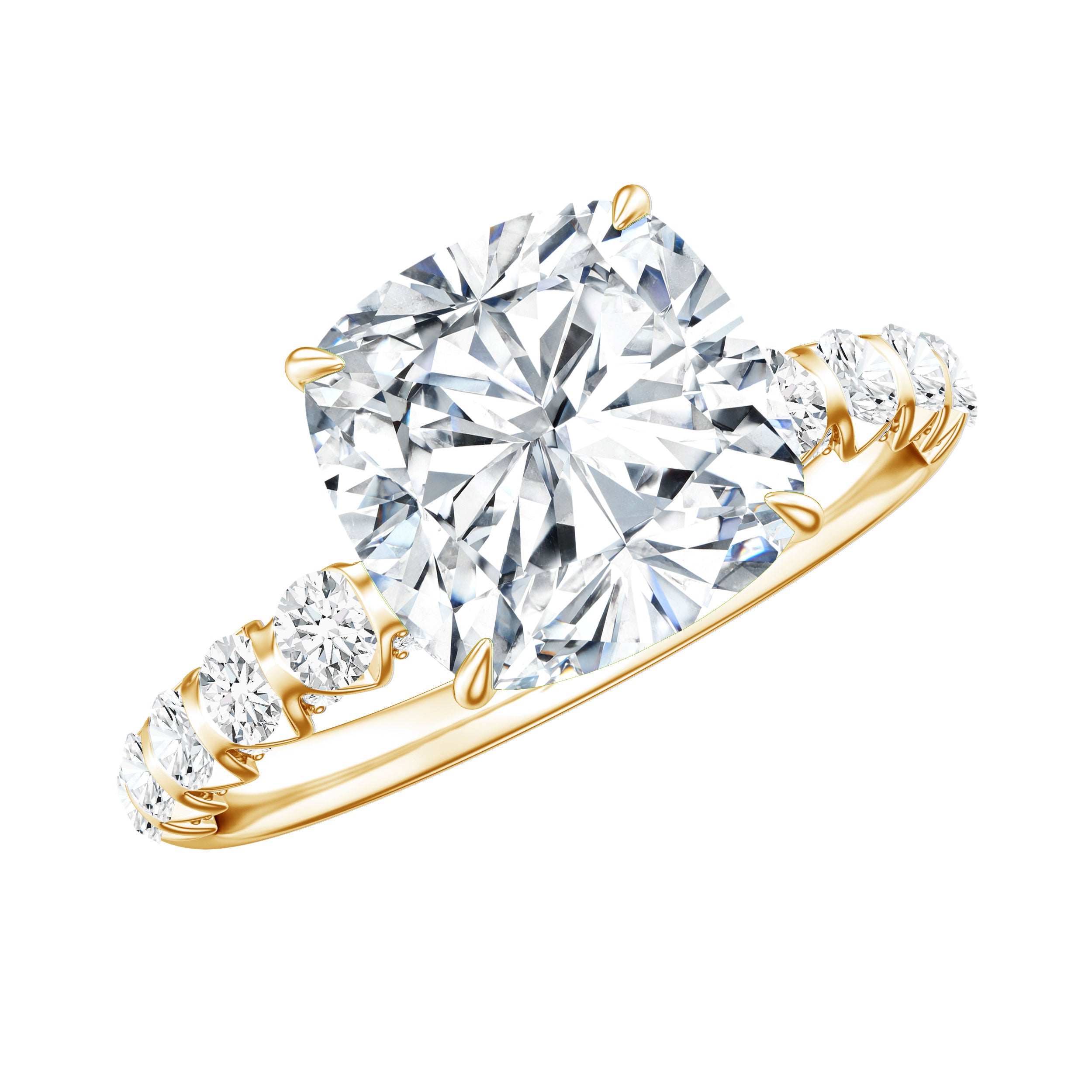 Cushion Cut Zircon Engagement Ring with Side Stones AAAA - Rosec Jewels