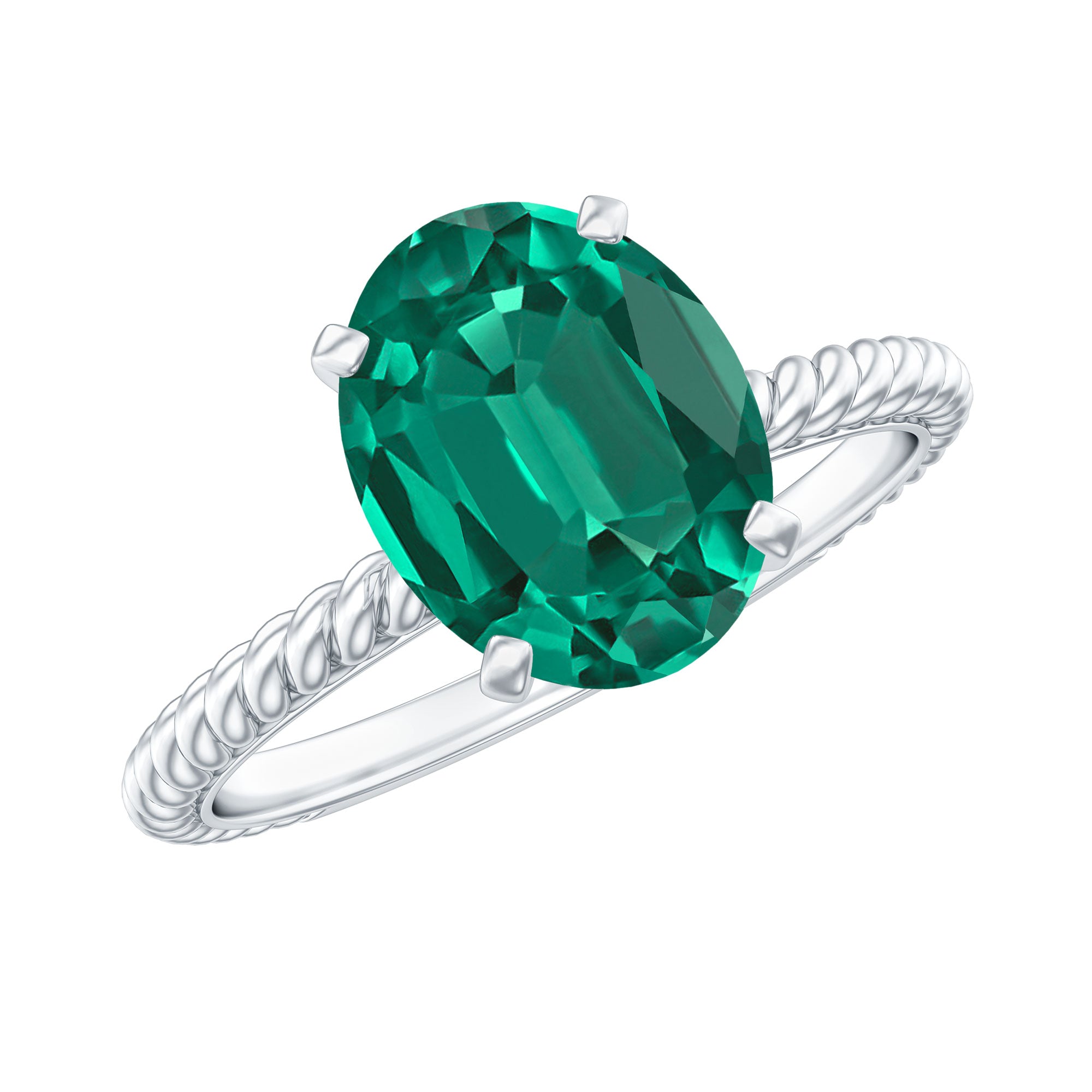 Certified 8X10 mm Oval Lab Grown Emerald Ring for Engagement