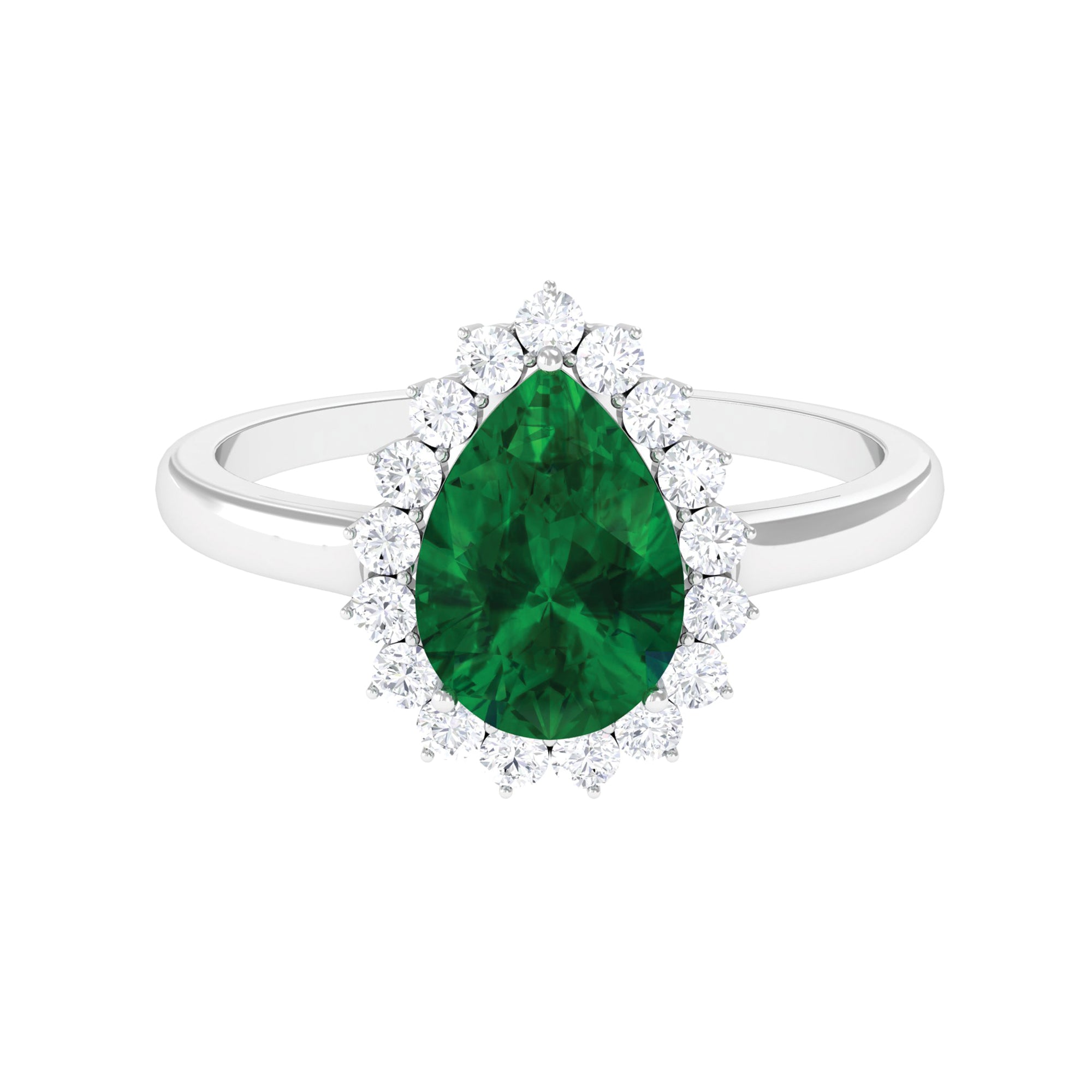 Pear Created Emerald and Diamond Halo Engagement Ring Lab Created Emerald - ( AAAA ) - Quality - Rosec Jewels