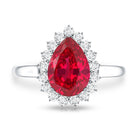 Certified 2.9 Carat Lab Grown Ruby Teardrop Engagement Ring with Diamond Halo AAAA - Rosec Jewels