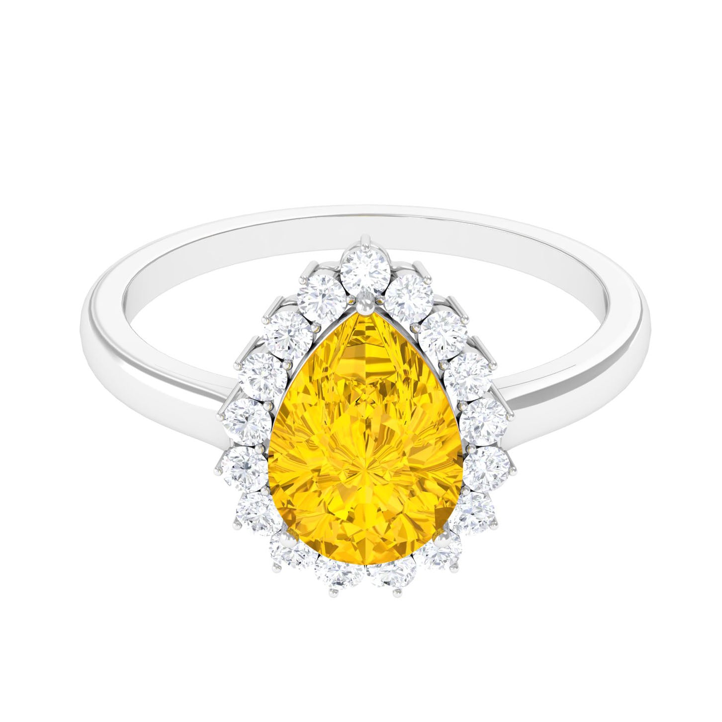 Lab-Created Yellow Sapphire Engagement Ring with Diamond Halo Lab Created Yellow Sapphire - ( AAAA ) - Quality - Rosec Jewels
