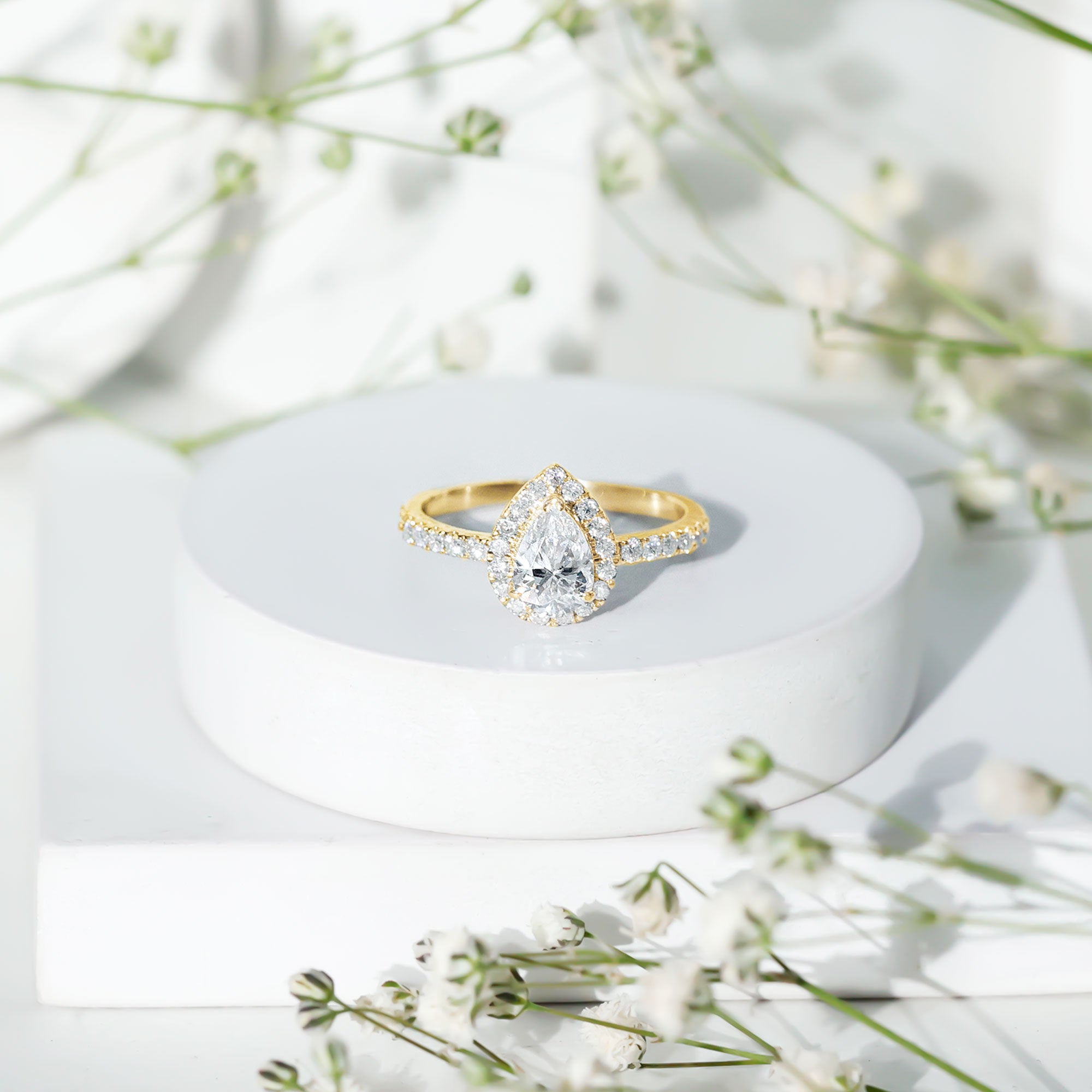 Certified Lab Grown Diamond Teardrop Halo Engagement Ring Lab - ( EF-VS ) - Rosec Jewels