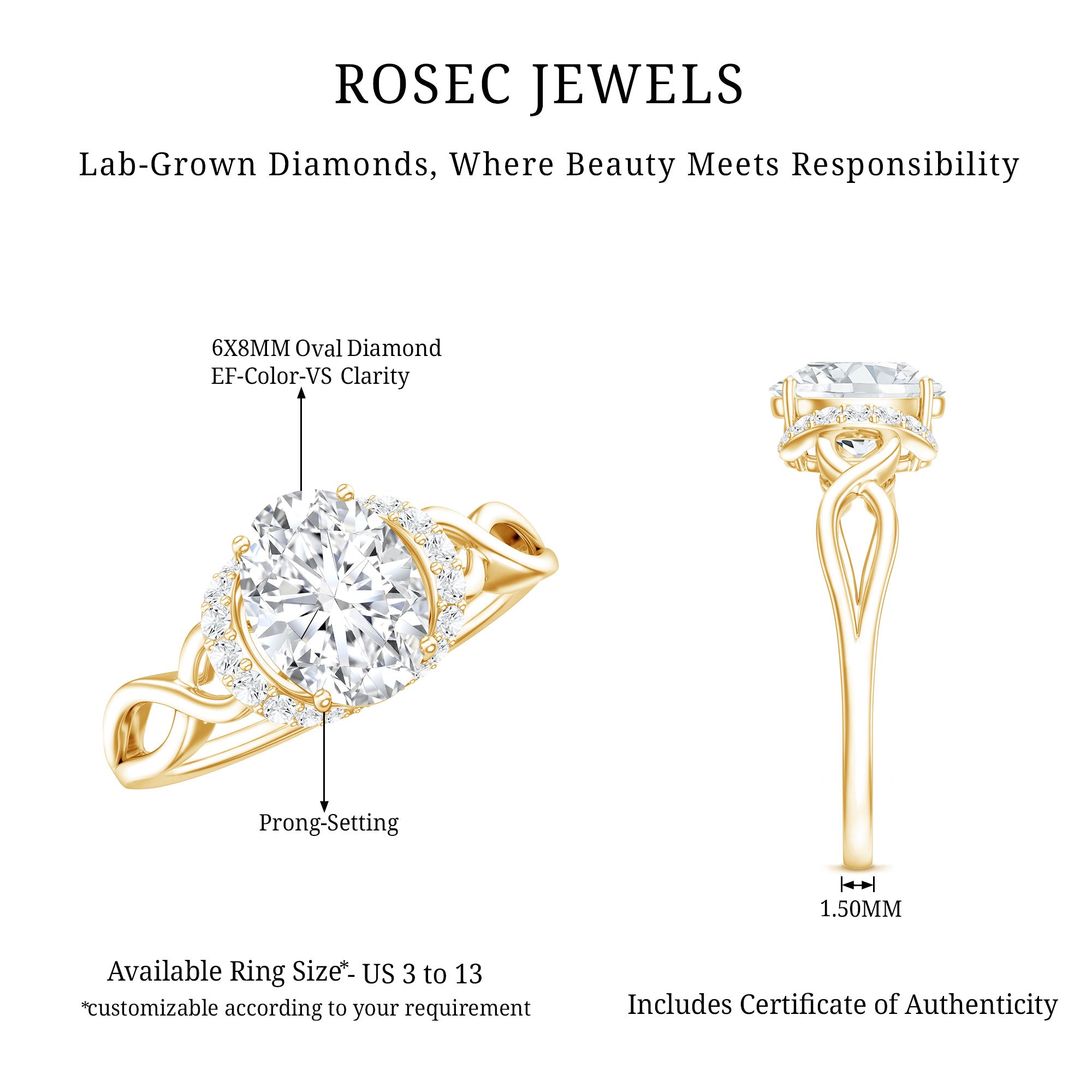 Rosec Jewels-Lab Grown Diamond 6X8 MM Oval Engagement Ring For Women